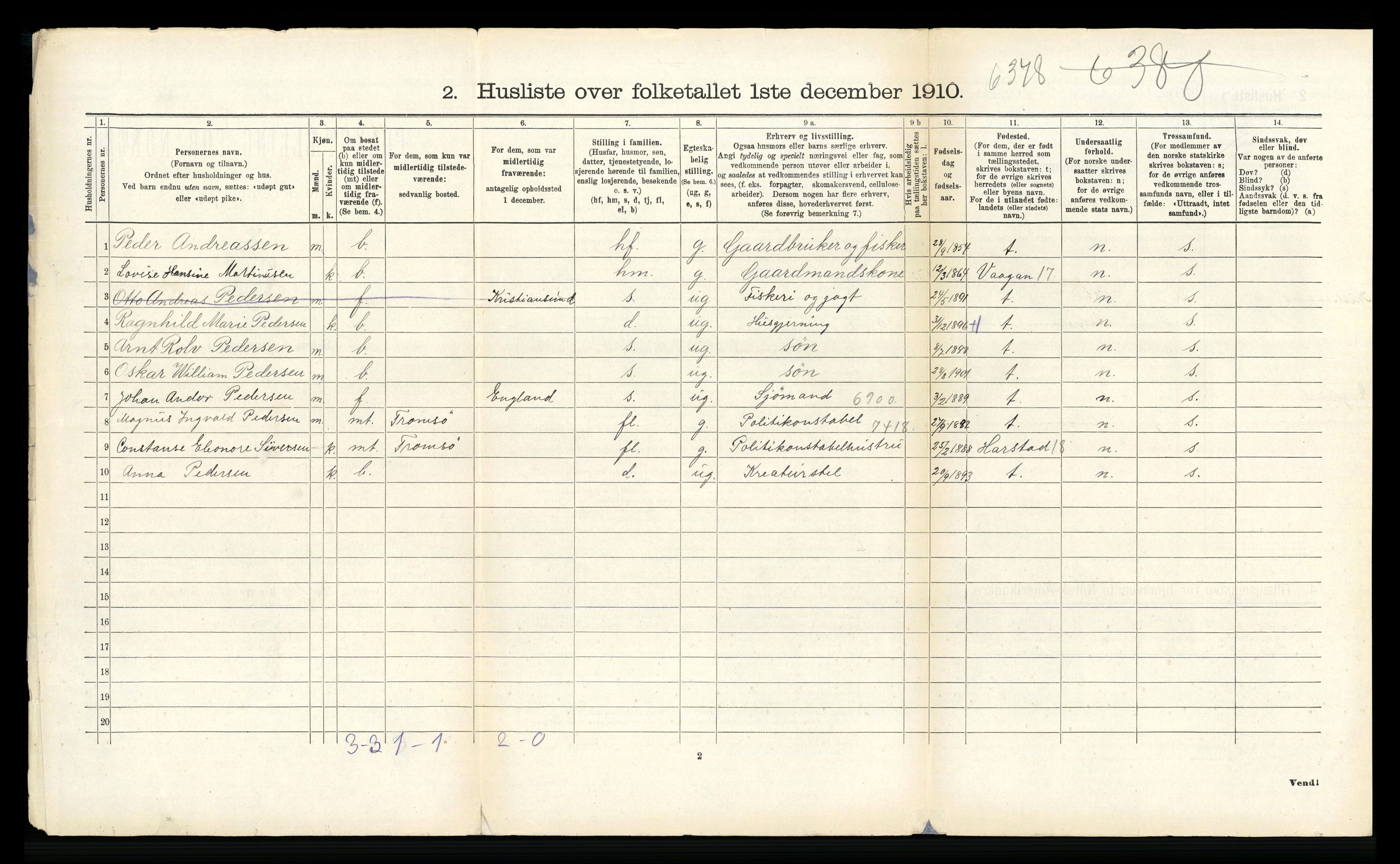 RA, 1910 census for Hadsel, 1910, p. 694