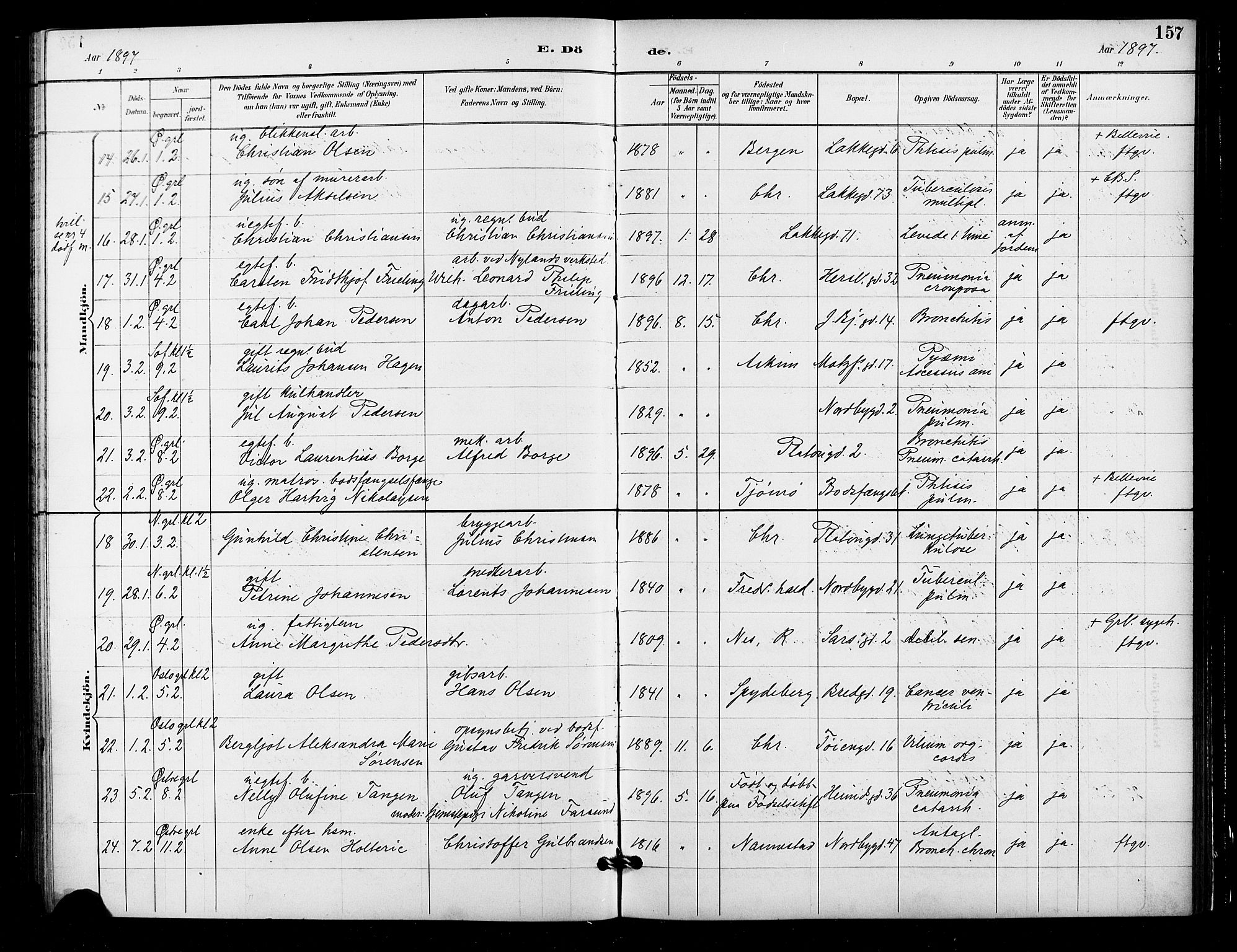 Grønland prestekontor Kirkebøker, AV/SAO-A-10848/F/Fa/L0010: Parish register (official) no. 10, 1891-1898, p. 157