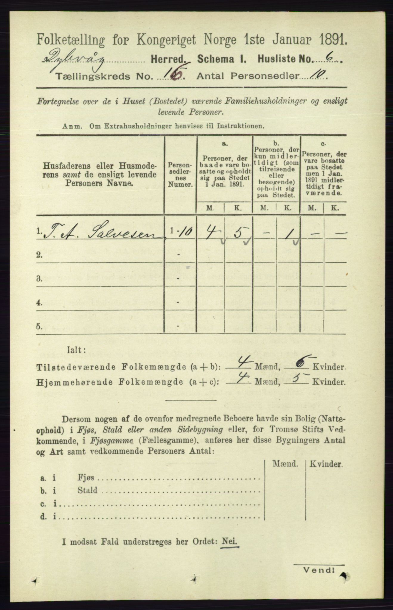 RA, 1891 census for 0915 Dypvåg, 1891, p. 6330