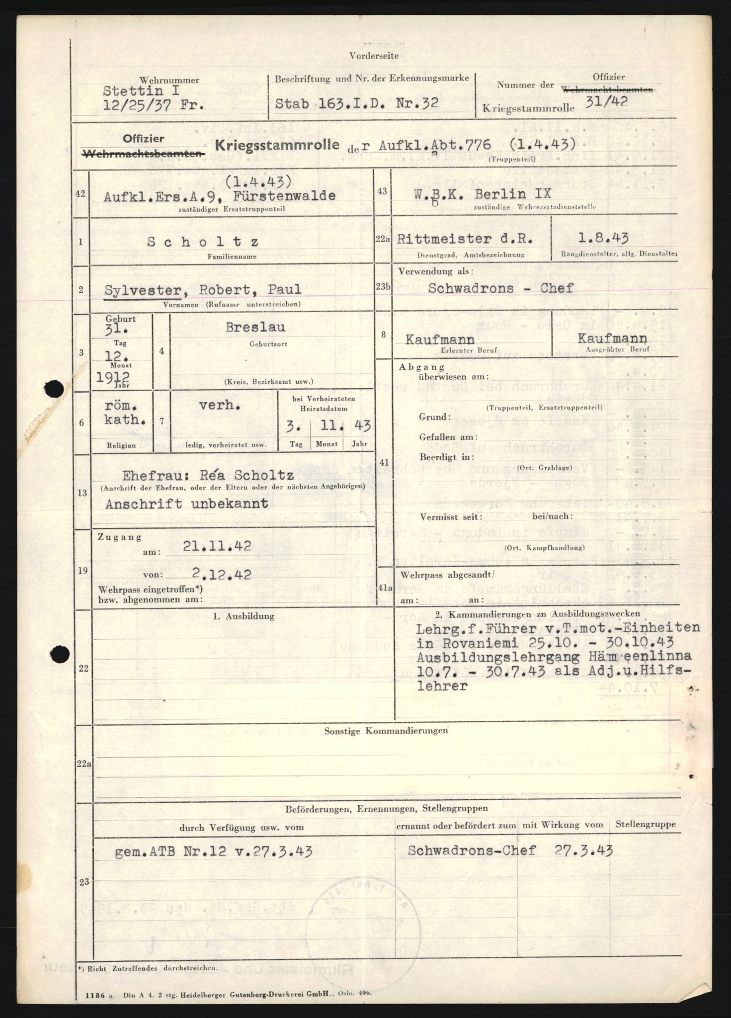 Forsvarets Overkommando. 2 kontor. Arkiv 11.4. Spredte tyske arkivsaker, AV/RA-RAFA-7031/D/Dar/Dara/L0019: Personalbøker og diverse, 1940-1945, p. 167