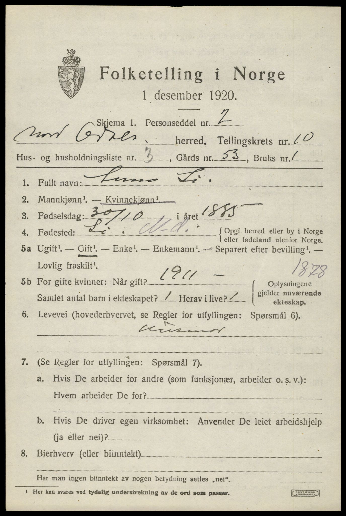 SAH, 1920 census for Nord-Odal, 1920, p. 10927