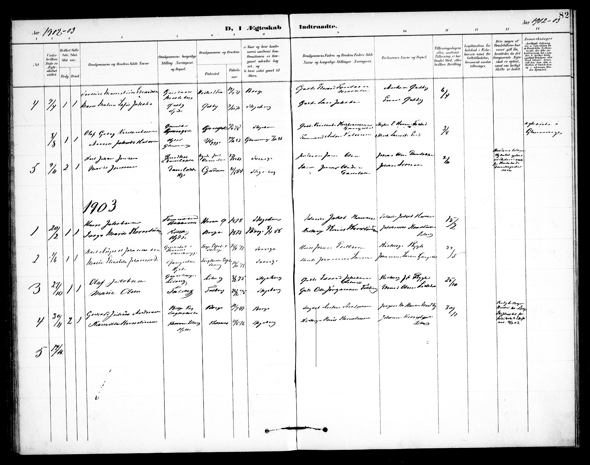 Skjeberg prestekontor Kirkebøker, AV/SAO-A-10923/F/Fb/L0002: Parish register (official) no. II 2, 1895-1910, p. 82