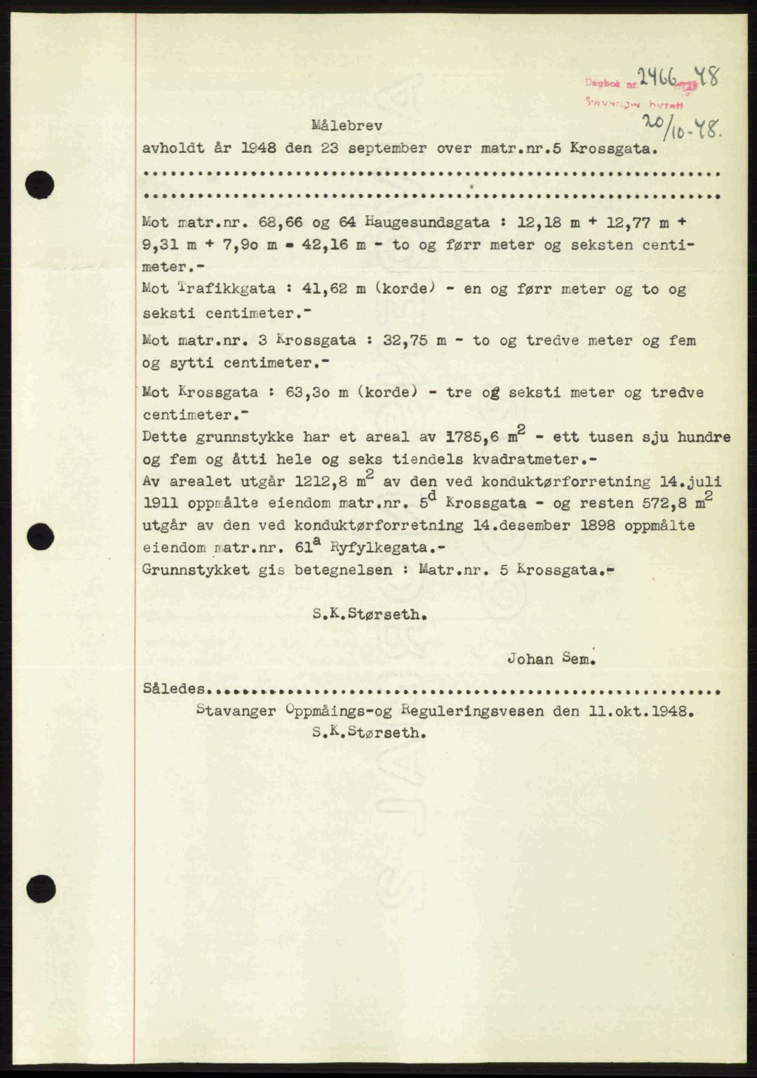 Stavanger byrett, SAST/A-100455/002/G/Gb/L0023: Mortgage book no. A12, 1948-1949, Diary no: : 2466/1948