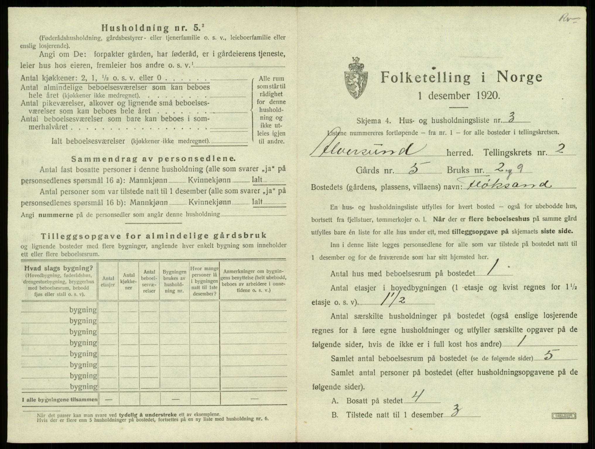 SAB, 1920 census for Alversund, 1920, p. 121