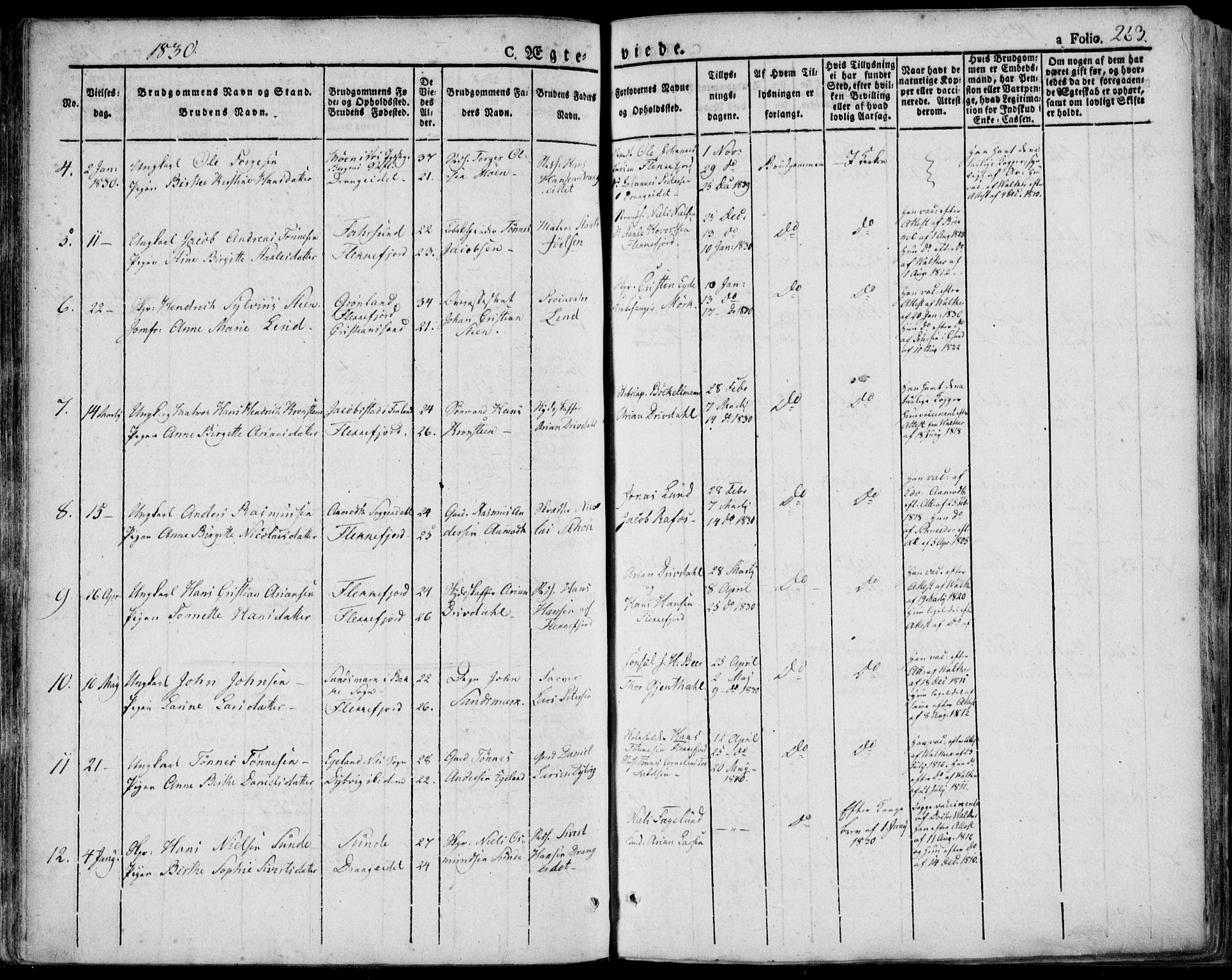 Flekkefjord sokneprestkontor, SAK/1111-0012/F/Fa/Fac/L0003: Parish register (official) no. A 3, 1826-1841, p. 263