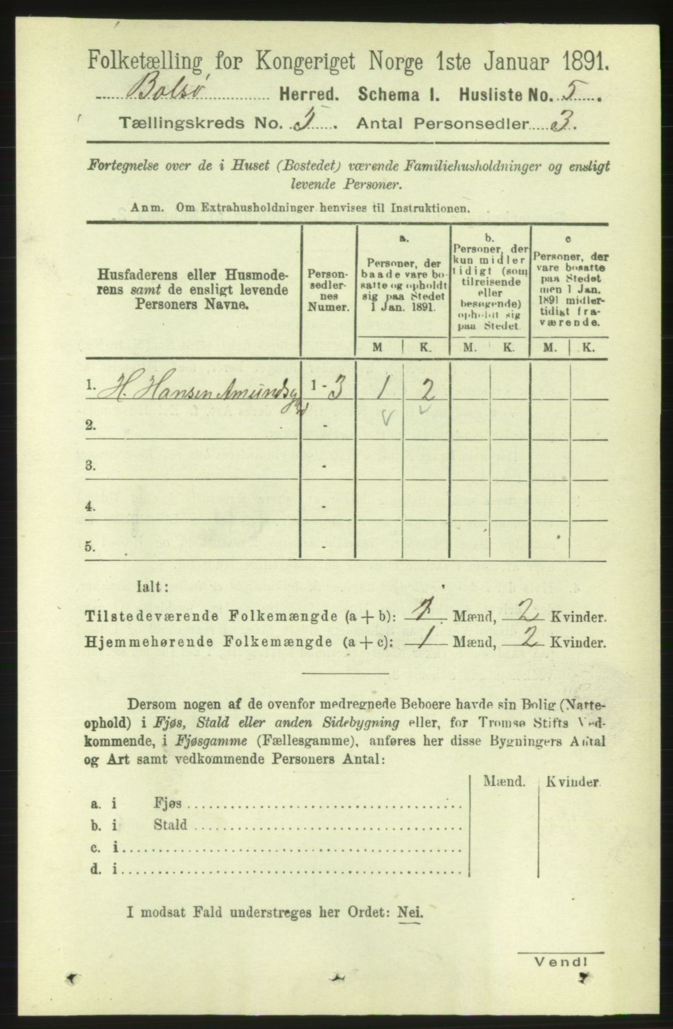 RA, 1891 census for 1544 Bolsøy, 1891, p. 3043