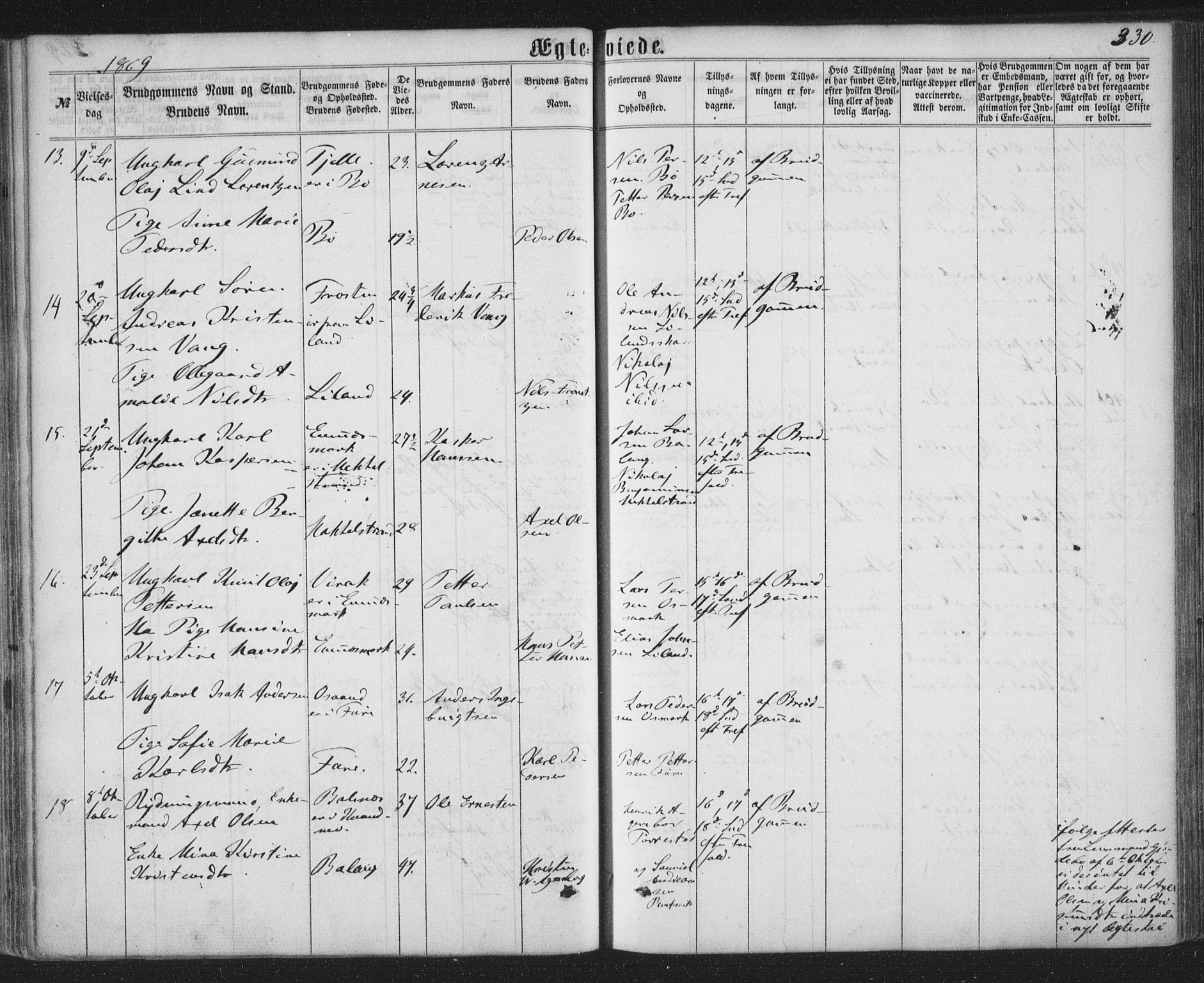 Ministerialprotokoller, klokkerbøker og fødselsregistre - Nordland, SAT/A-1459/863/L0896: Parish register (official) no. 863A08, 1861-1871, p. 330