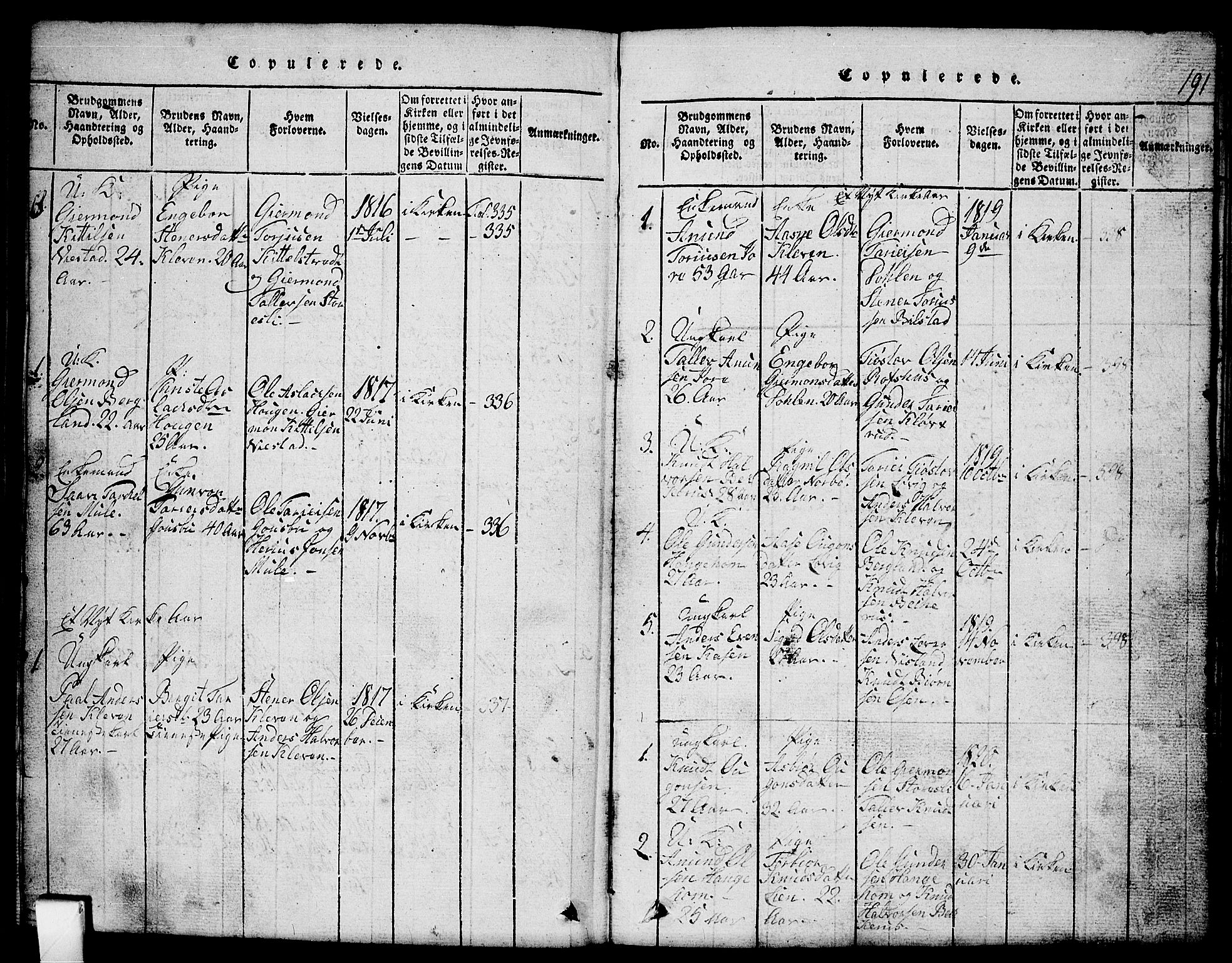 Mo kirkebøker, SAKO/A-286/G/Gb/L0001: Parish register (copy) no. II 1, 1814-1843, p. 191