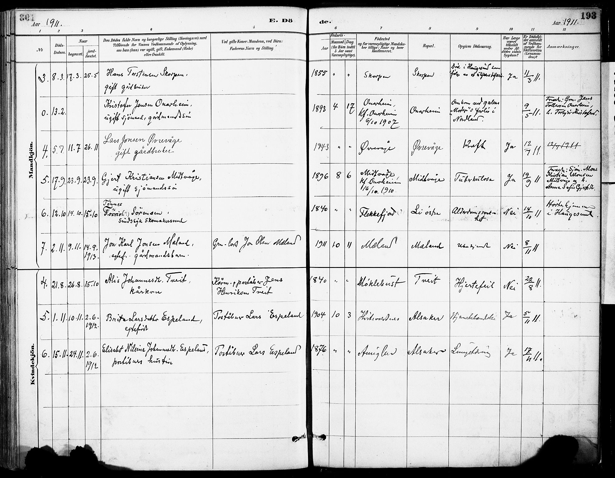 Tysnes sokneprestembete, SAB/A-78601/H/Haa: Parish register (official) no. C 1, 1887-1912, p. 193