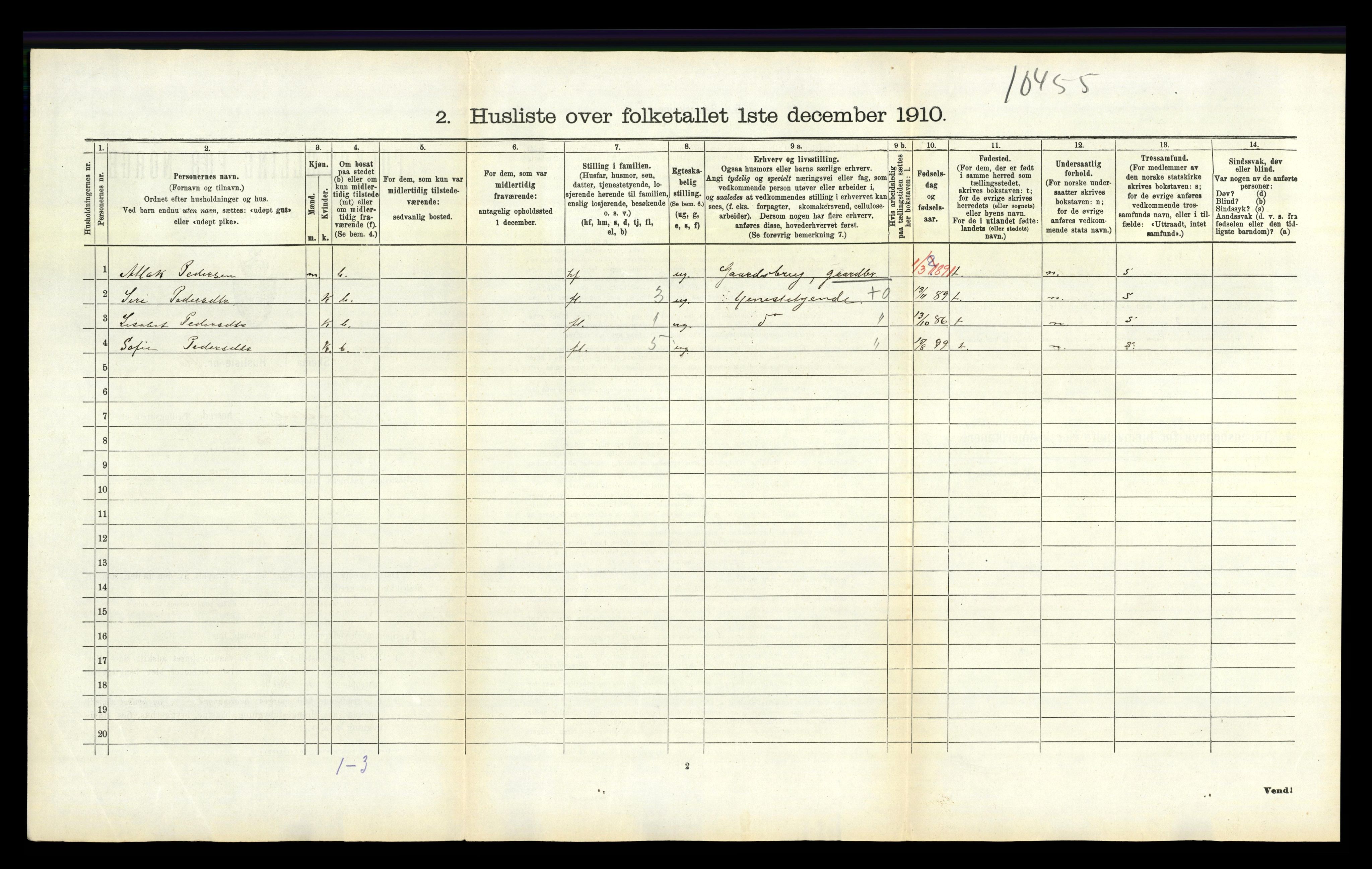 RA, 1910 census for Tonstad, 1910, p. 195