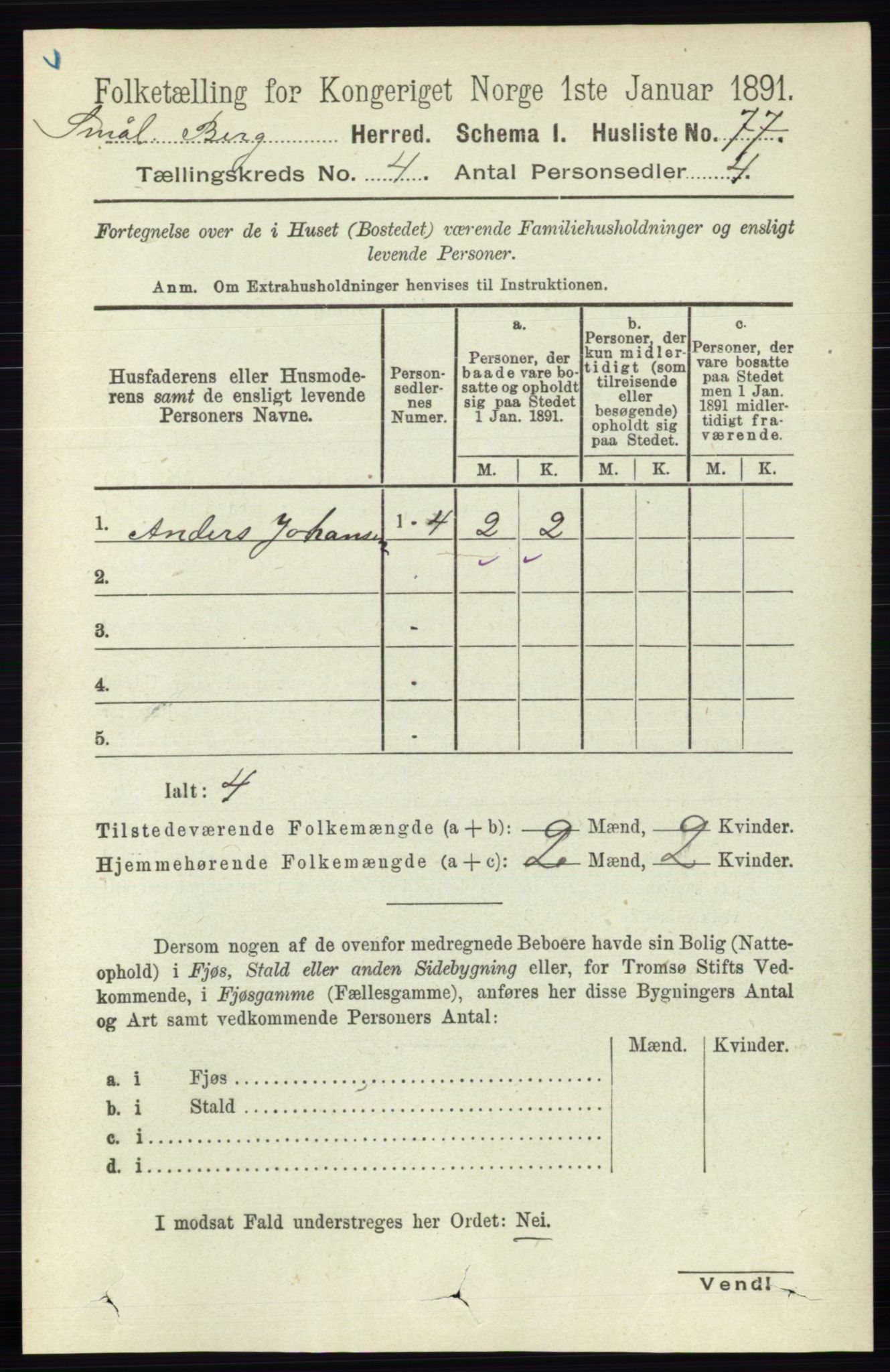 RA, 1891 census for 0116 Berg, 1891, p. 2801