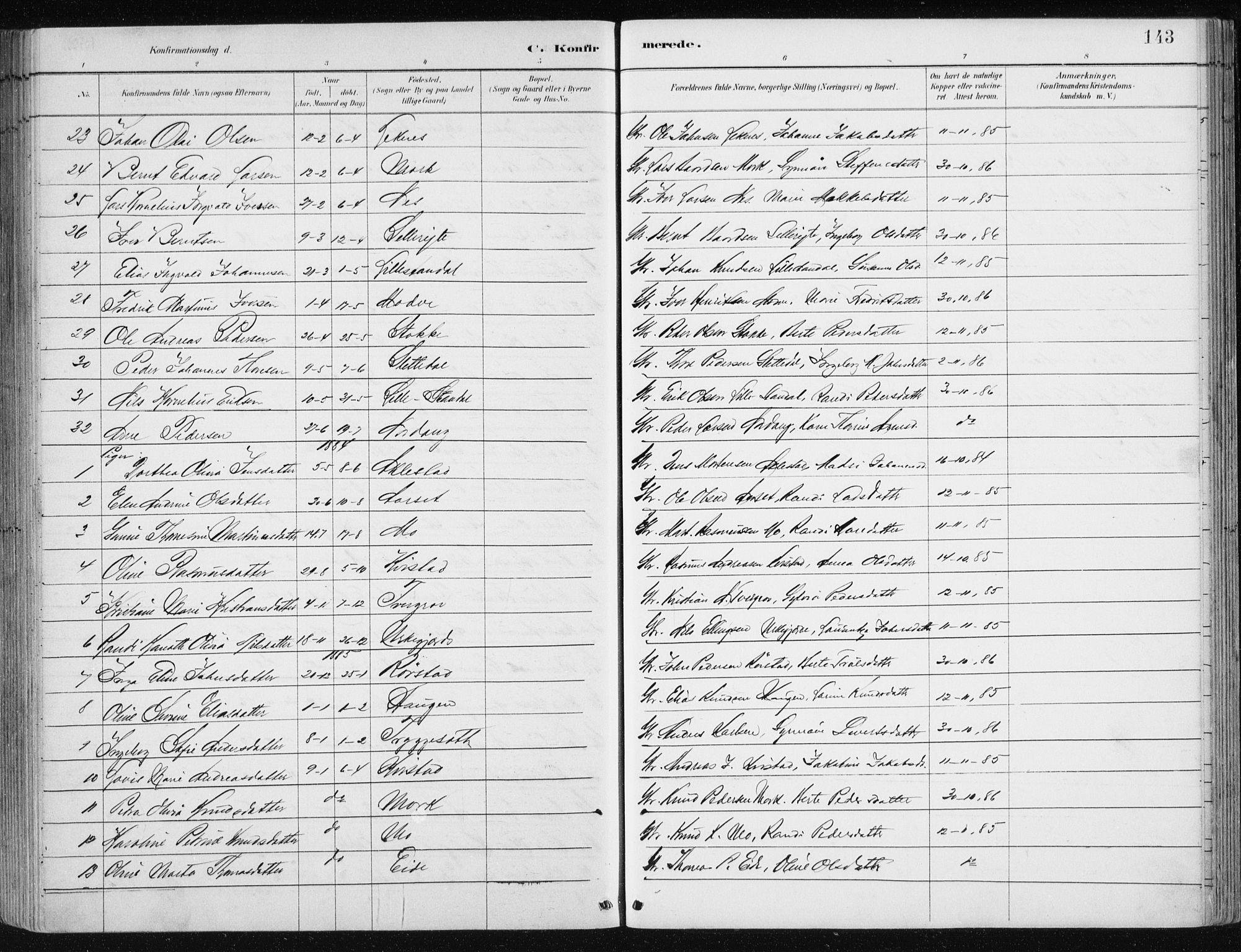 Ministerialprotokoller, klokkerbøker og fødselsregistre - Møre og Romsdal, AV/SAT-A-1454/515/L0215: Parish register (copy) no. 515C02, 1884-1906, p. 143