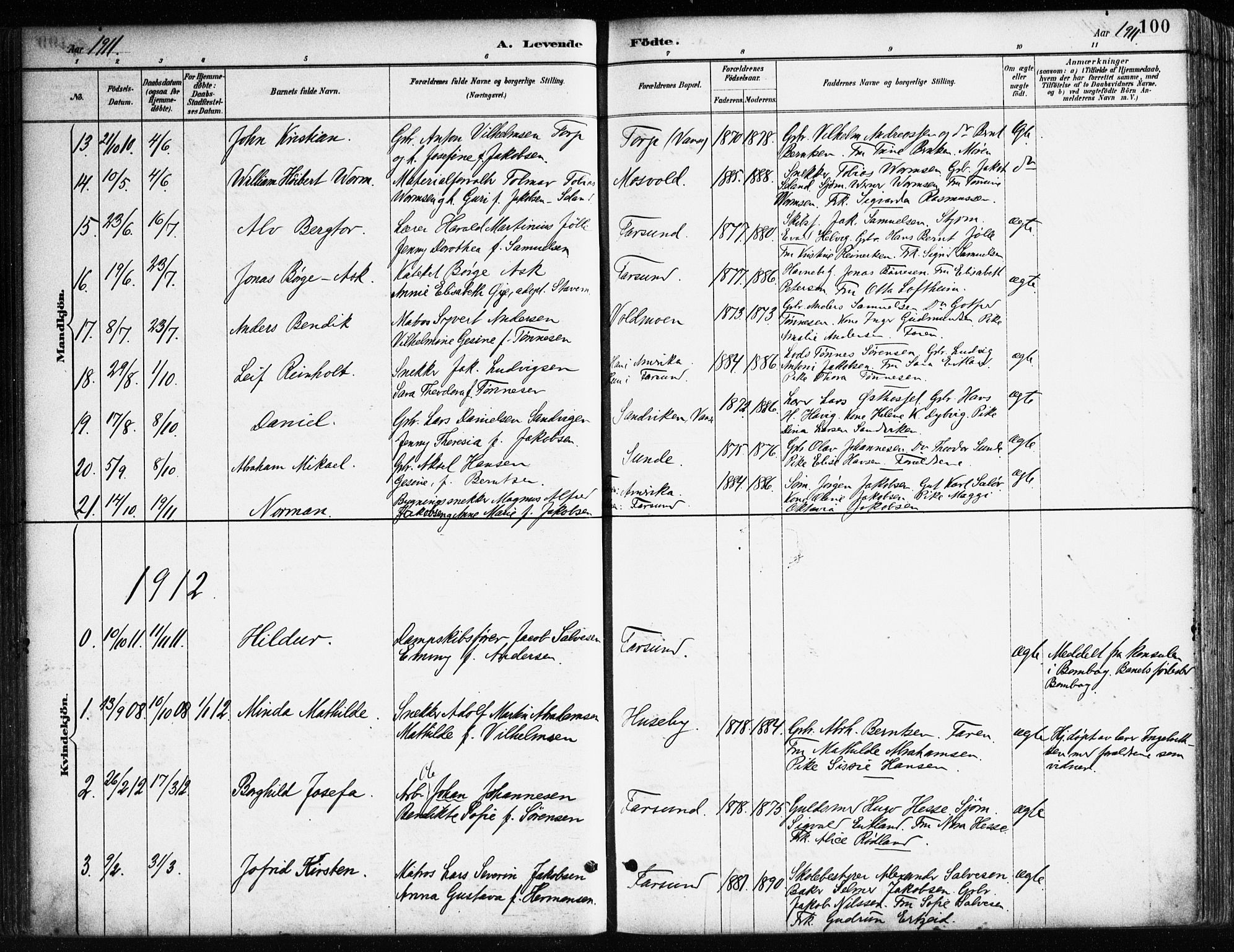 Farsund sokneprestkontor, SAK/1111-0009/F/Fa/L0006: Parish register (official) no. A 6, 1887-1920, p. 100