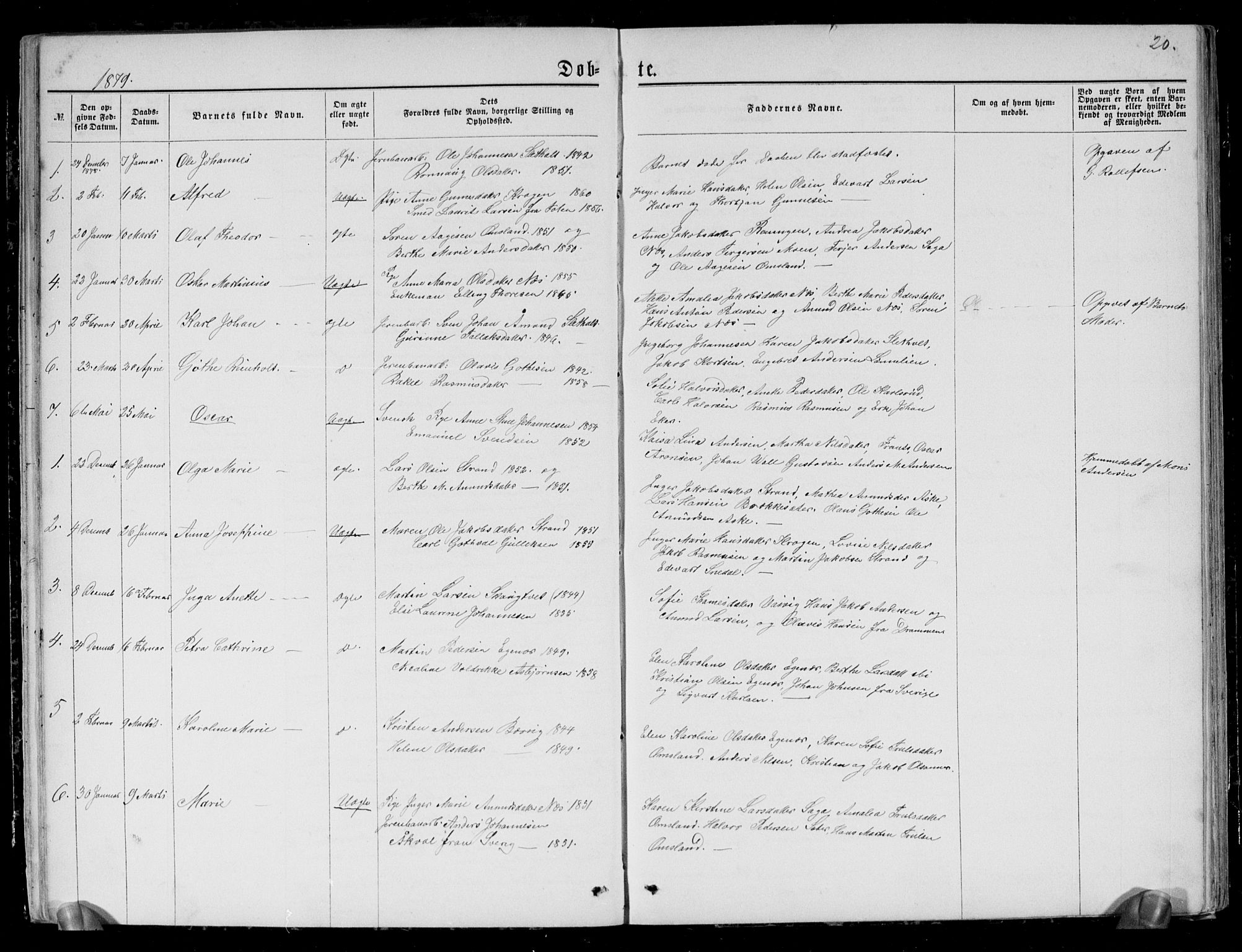 Brunlanes kirkebøker, AV/SAKO-A-342/G/Gc/L0001: Parish register (copy) no. III 1, 1866-1890, p. 20