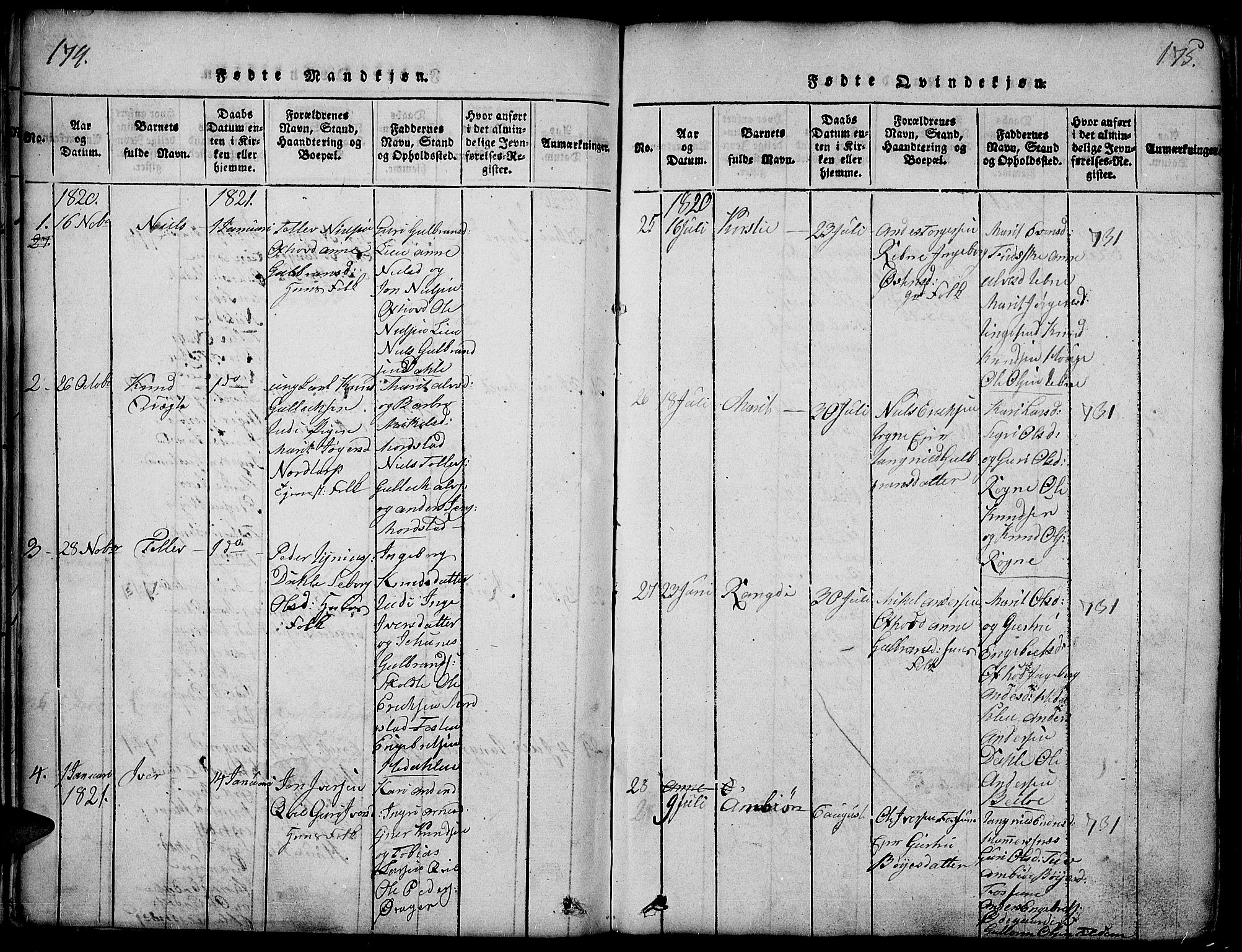 Slidre prestekontor, SAH/PREST-134/H/Ha/Haa/L0002: Parish register (official) no. 2, 1814-1830, p. 174-175