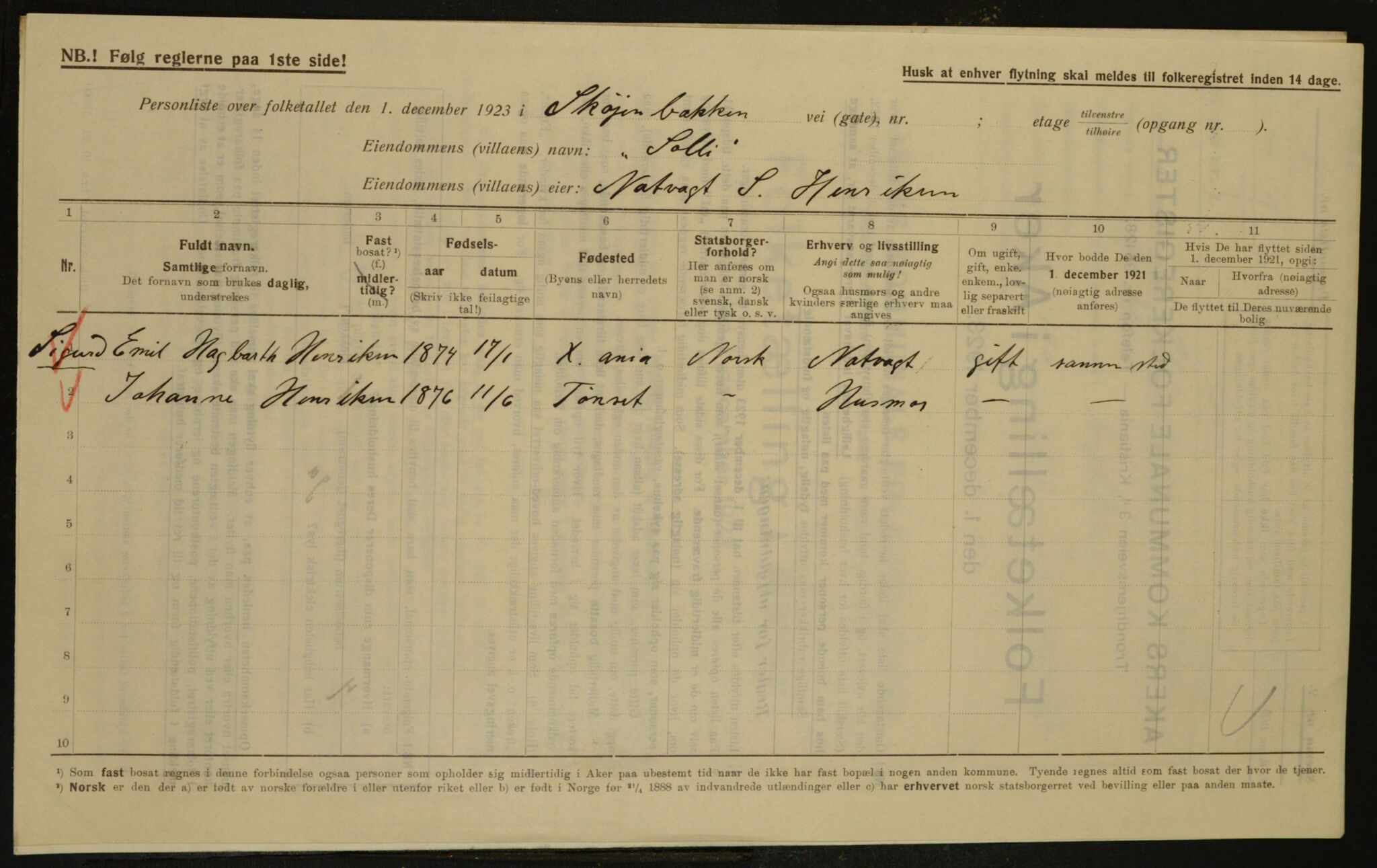 , Municipal Census 1923 for Aker, 1923, p. 30668