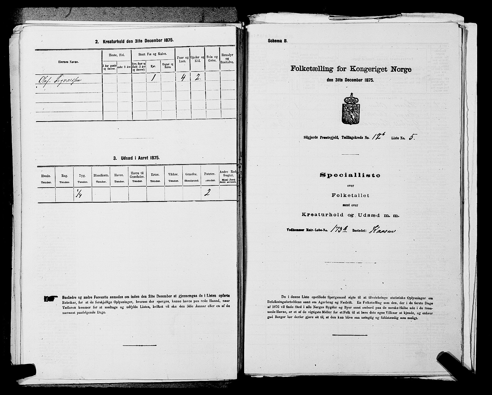 SAKO, 1875 census for 0828P Seljord, 1875, p. 1364