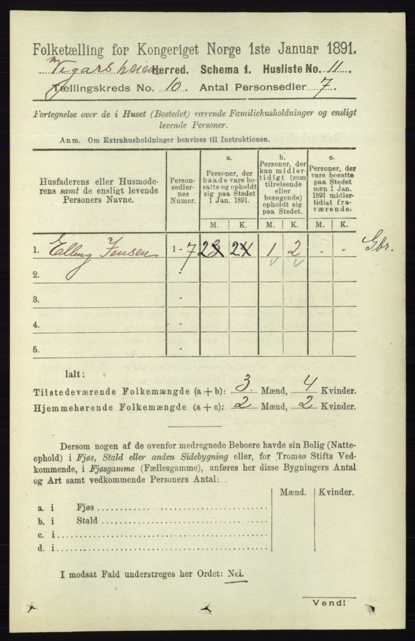 RA, 1891 census for 0912 Vegårshei, 1891, p. 1889