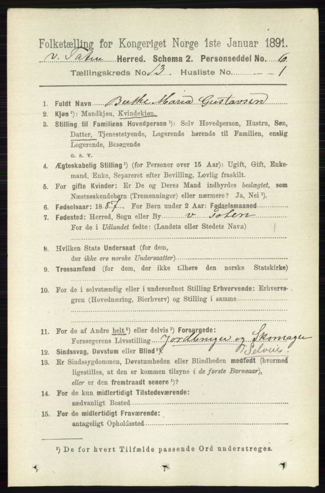 RA, 1891 census for 0529 Vestre Toten, 1891, p. 7819