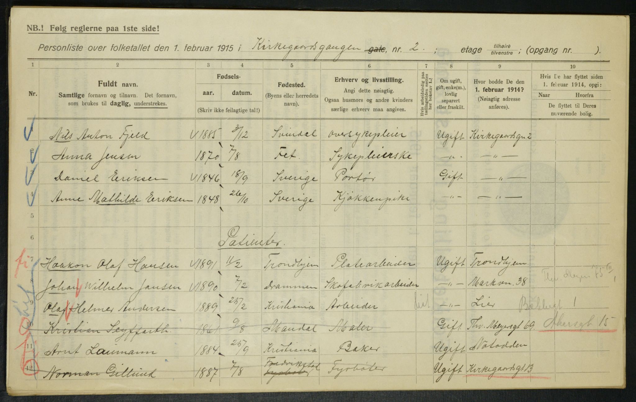 OBA, Municipal Census 1915 for Kristiania, 1915, p. 49526