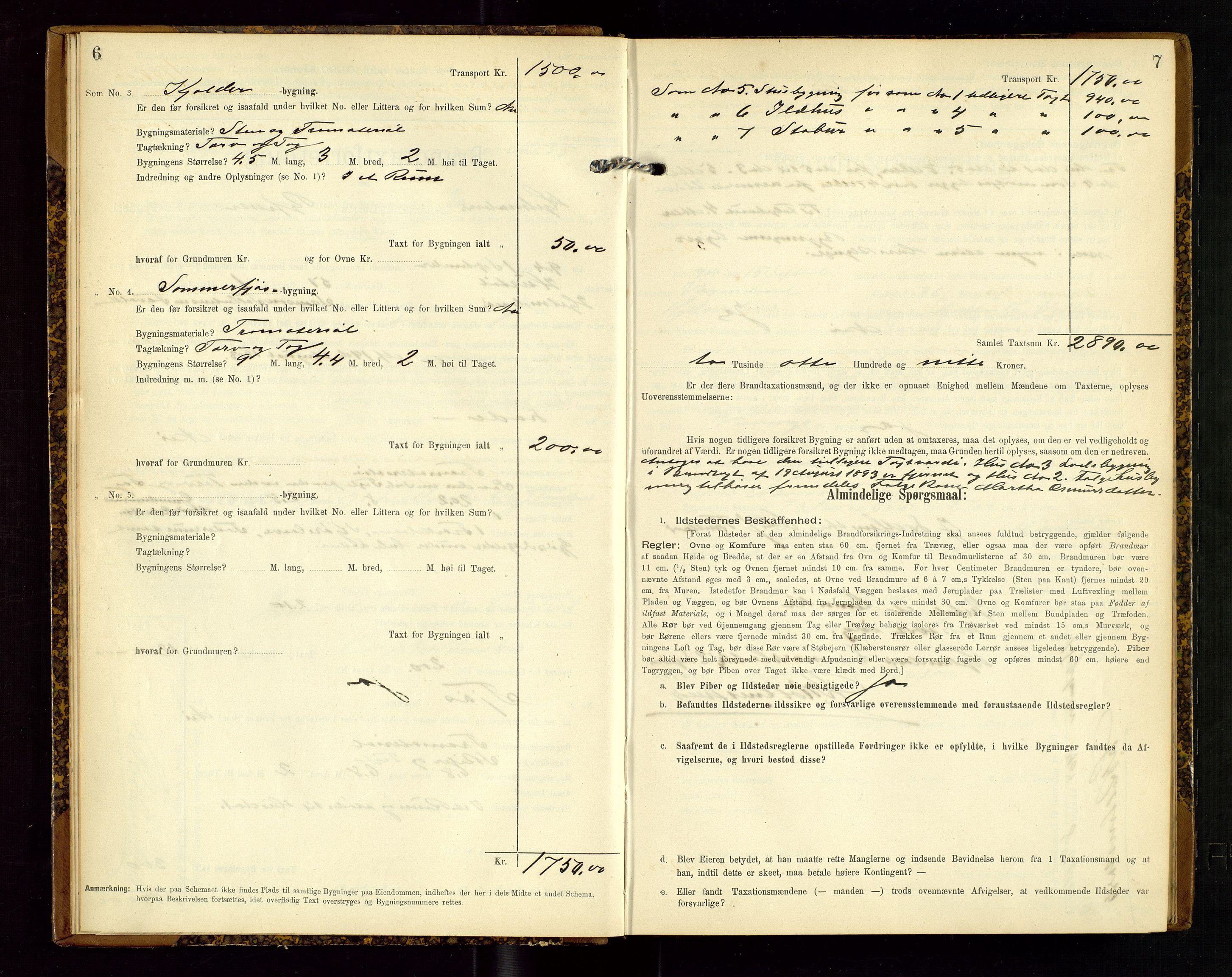Hjelmeland lensmannskontor, AV/SAST-A-100439/Gob/L0002: "Brandtaxationsprotokol", 1904-1920, p. 6-7