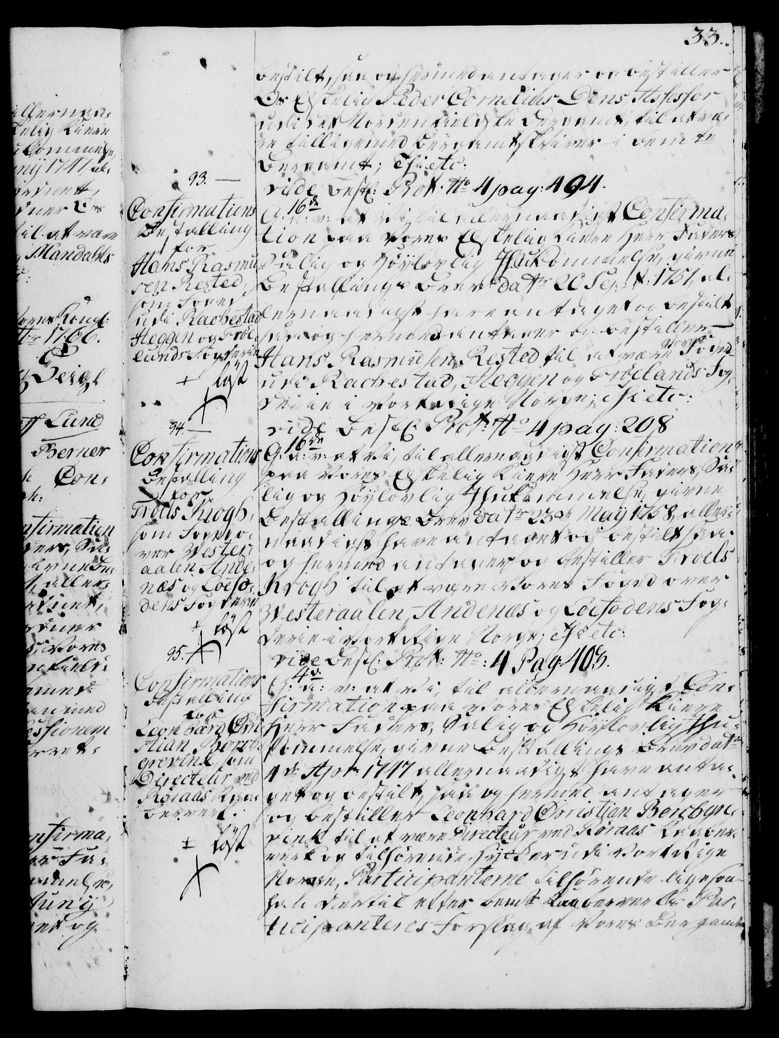 Rentekammeret, Kammerkanselliet, RA/EA-3111/G/Gg/Ggg/L0003: Norsk konfirmasjonsbestallingsprotokoll med register (merket RK 53.33), 1766-1772, p. 33