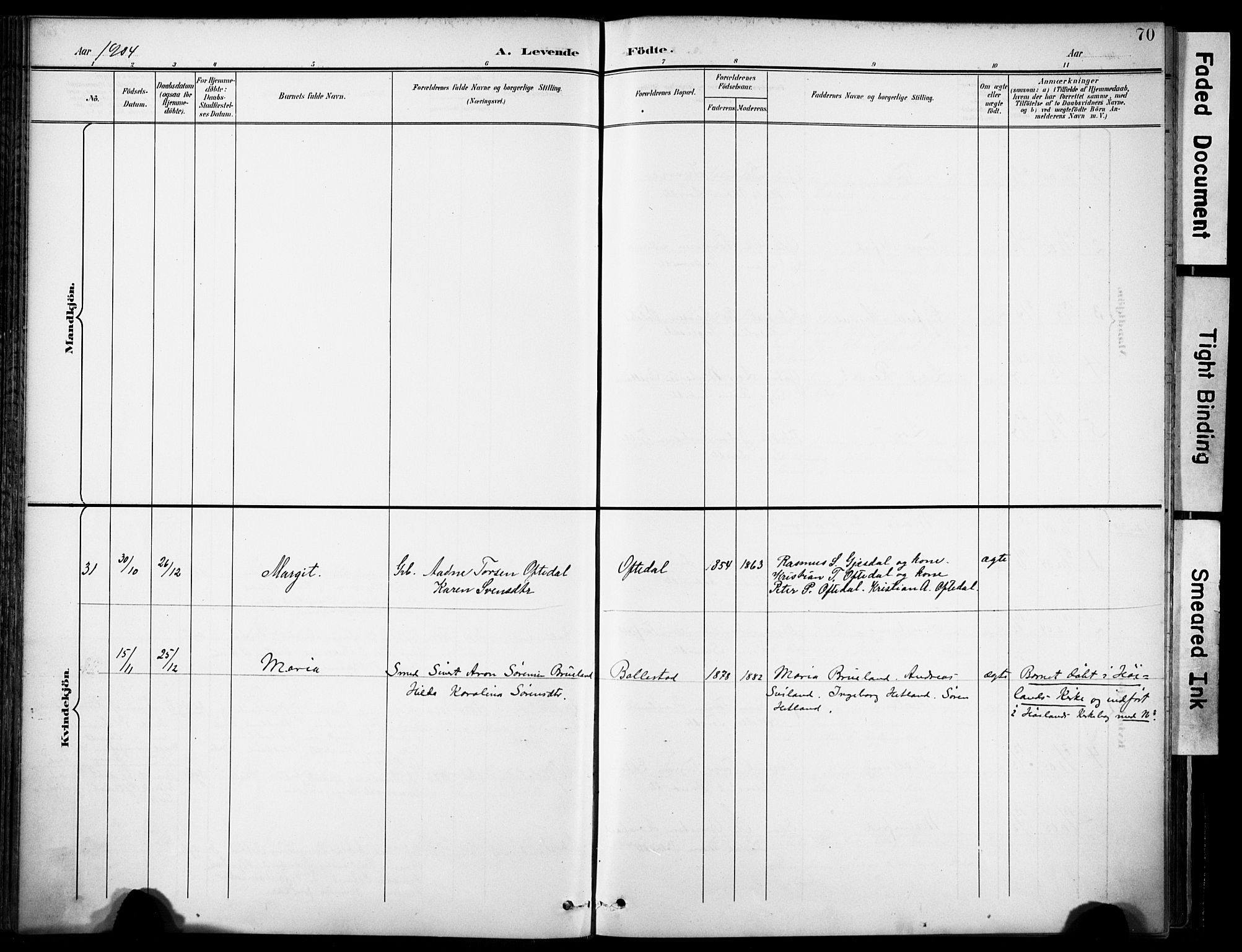 Lye sokneprestkontor, AV/SAST-A-101794/001/30BA/L0012: Parish register (official) no. A 11, 1896-1909, p. 70