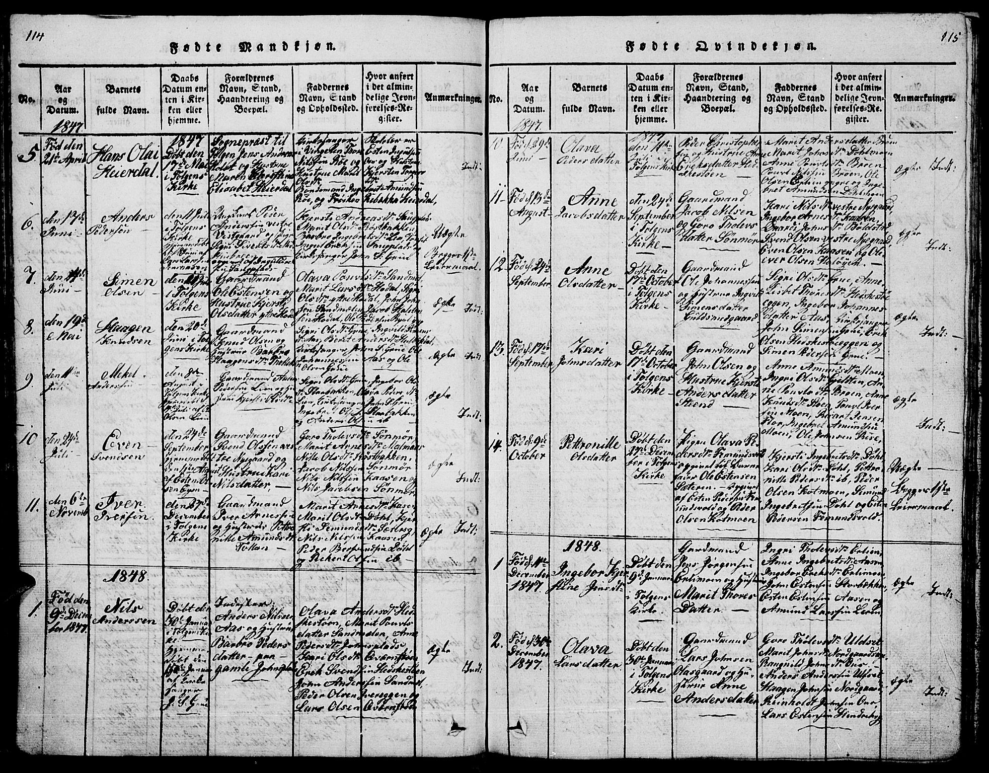 Tolga prestekontor, AV/SAH-PREST-062/L/L0001: Parish register (copy) no. 1, 1814-1877, p. 114-115