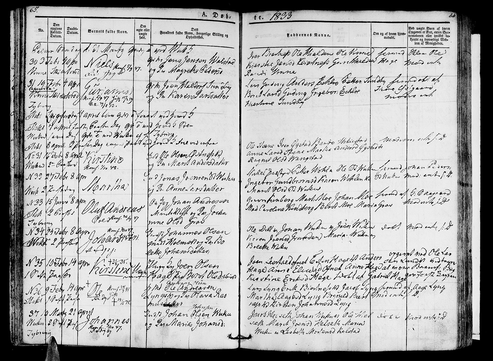 Ministerialprotokoller, klokkerbøker og fødselsregistre - Nord-Trøndelag, AV/SAT-A-1458/723/L0238: Parish register (official) no. 723A07, 1831-1840, p. 65-66