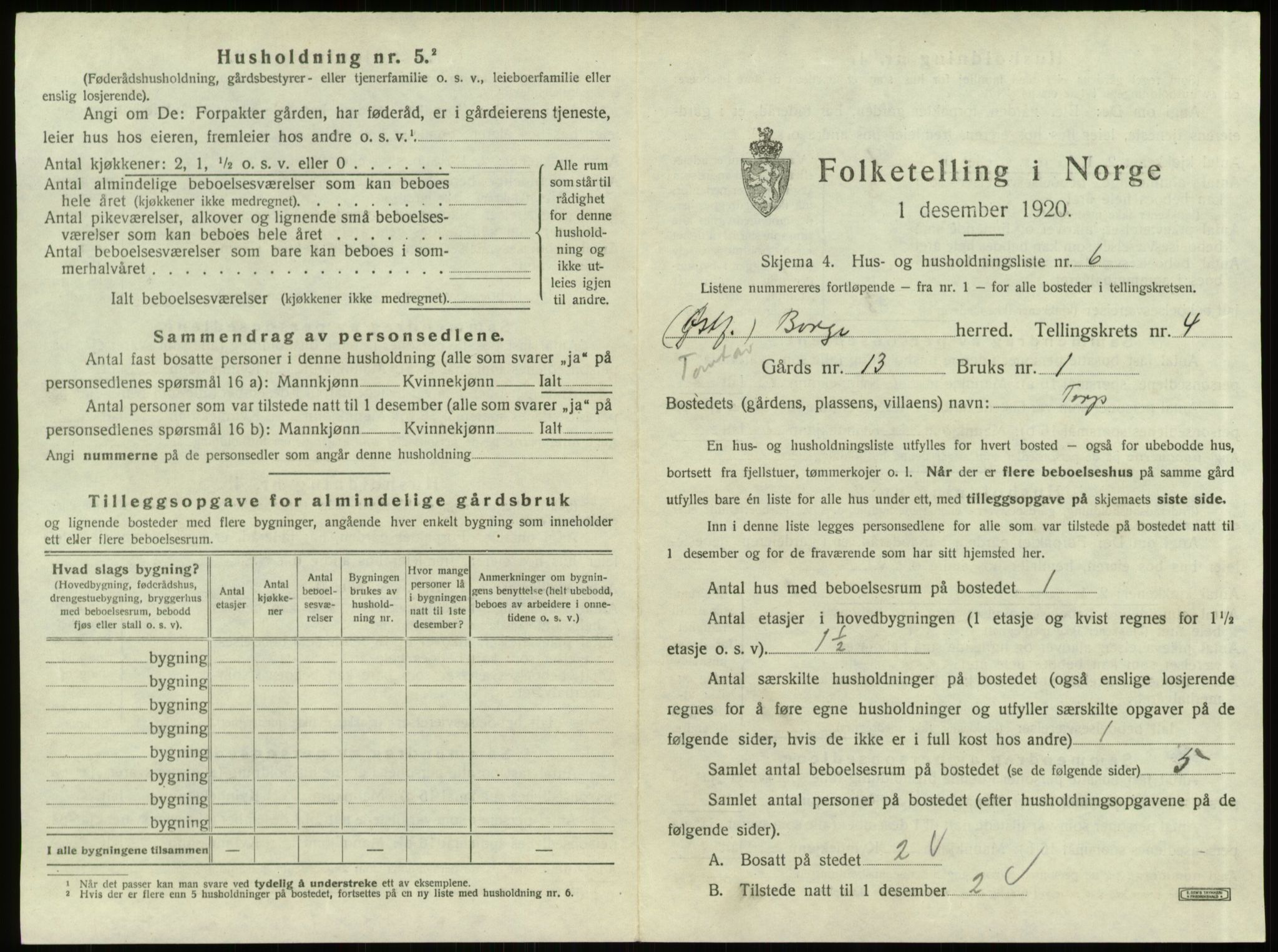 SAO, 1920 census for Borge, 1920, p. 846