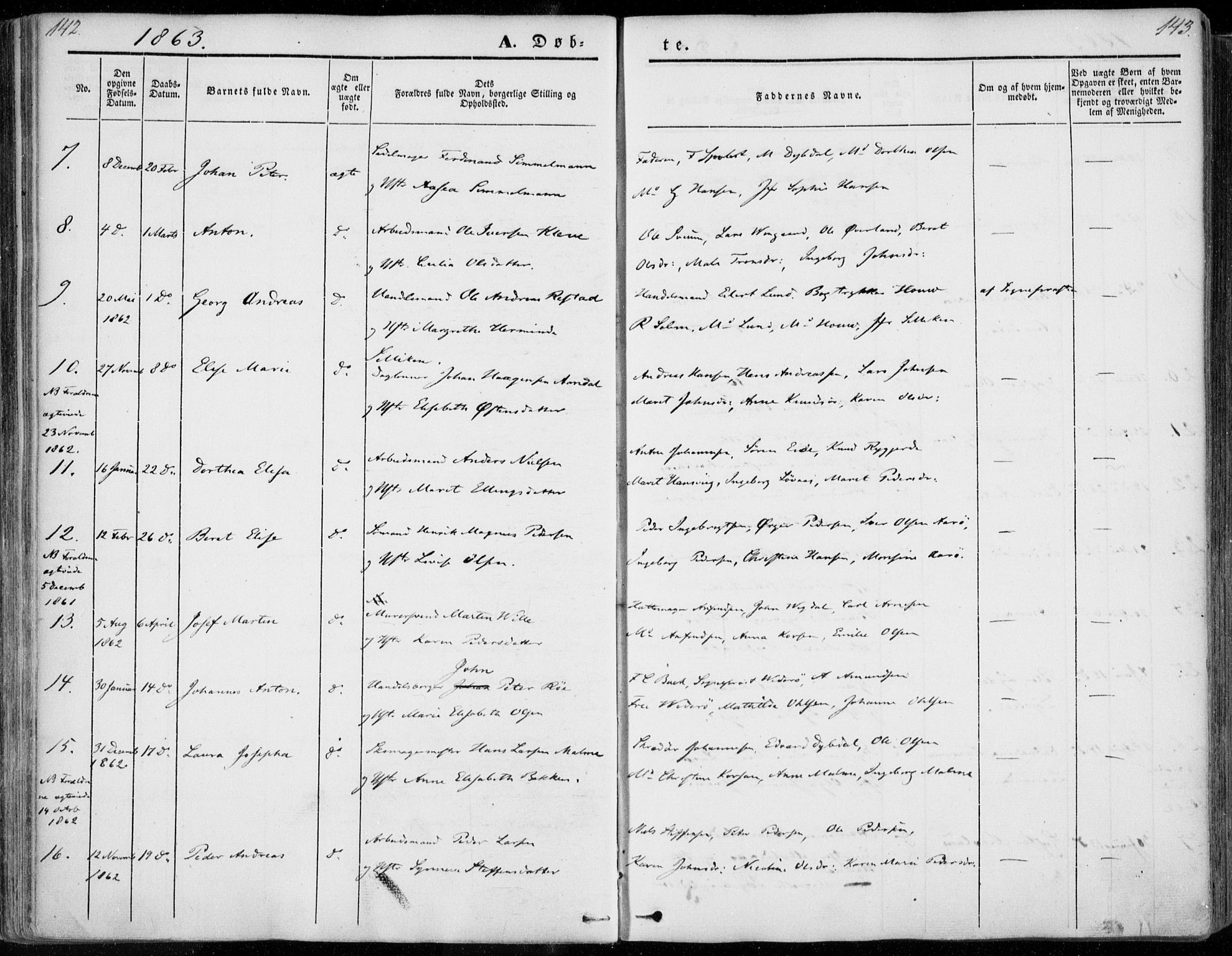 Ministerialprotokoller, klokkerbøker og fødselsregistre - Møre og Romsdal, SAT/A-1454/558/L0689: Parish register (official) no. 558A03, 1843-1872, p. 142-143