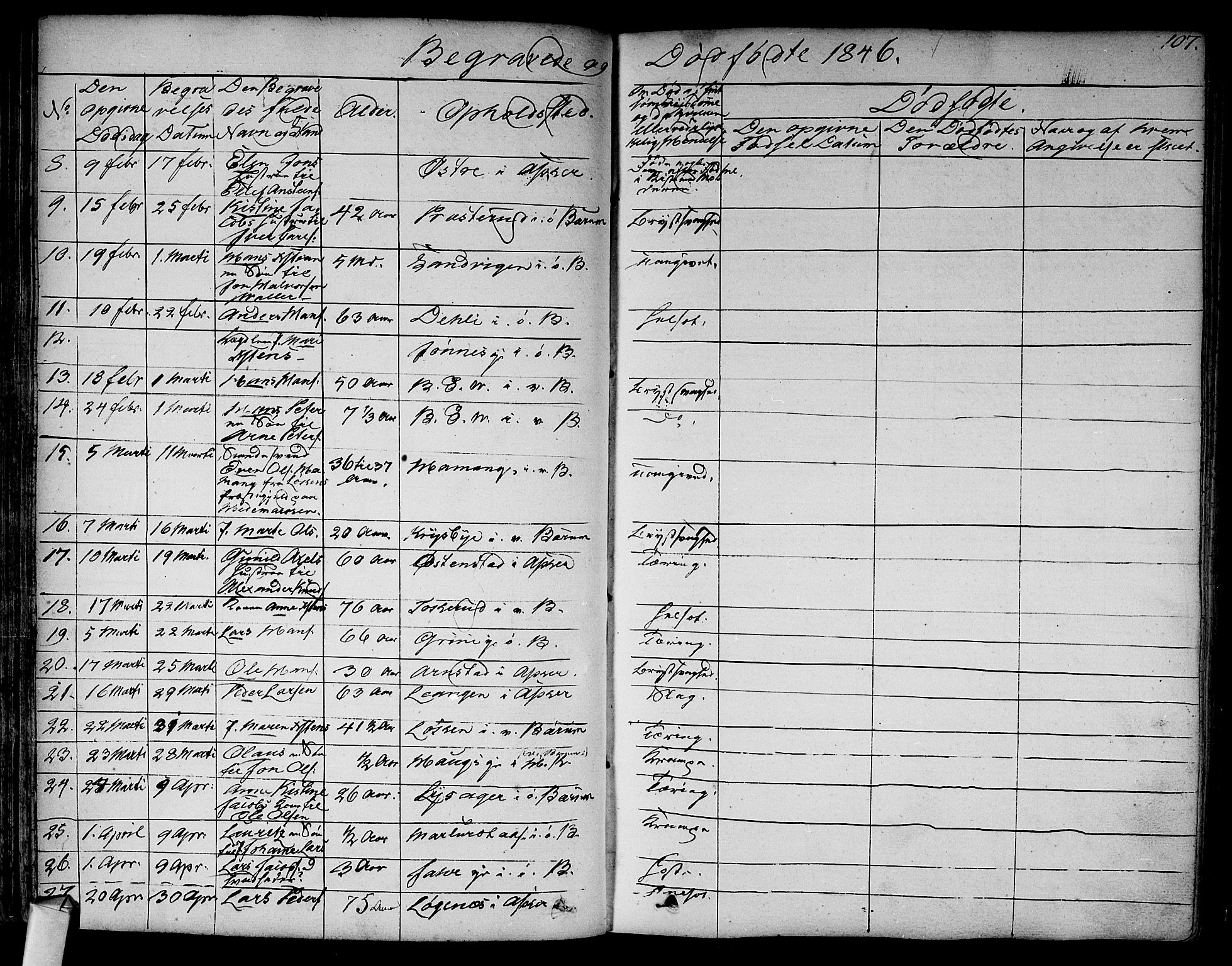 Asker prestekontor Kirkebøker, SAO/A-10256a/F/Fa/L0011: Parish register (official) no. I 11, 1825-1878, p. 107
