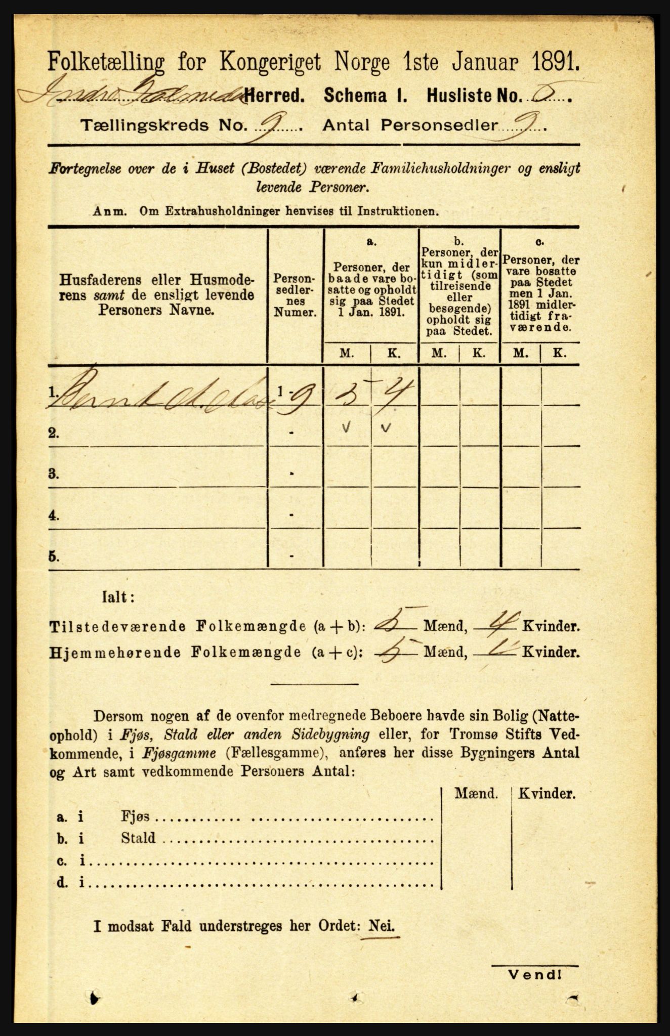 RA, 1891 census for 1430 Indre Holmedal, 1891, p. 3958