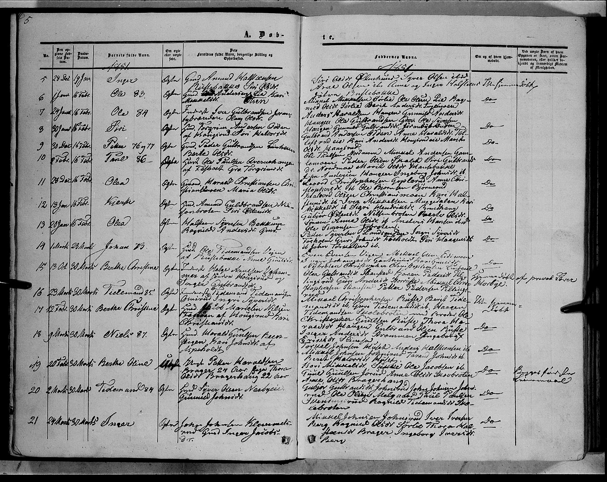 Sør-Aurdal prestekontor, SAH/PREST-128/H/Ha/Haa/L0007: Parish register (official) no. 7, 1849-1876, p. 5