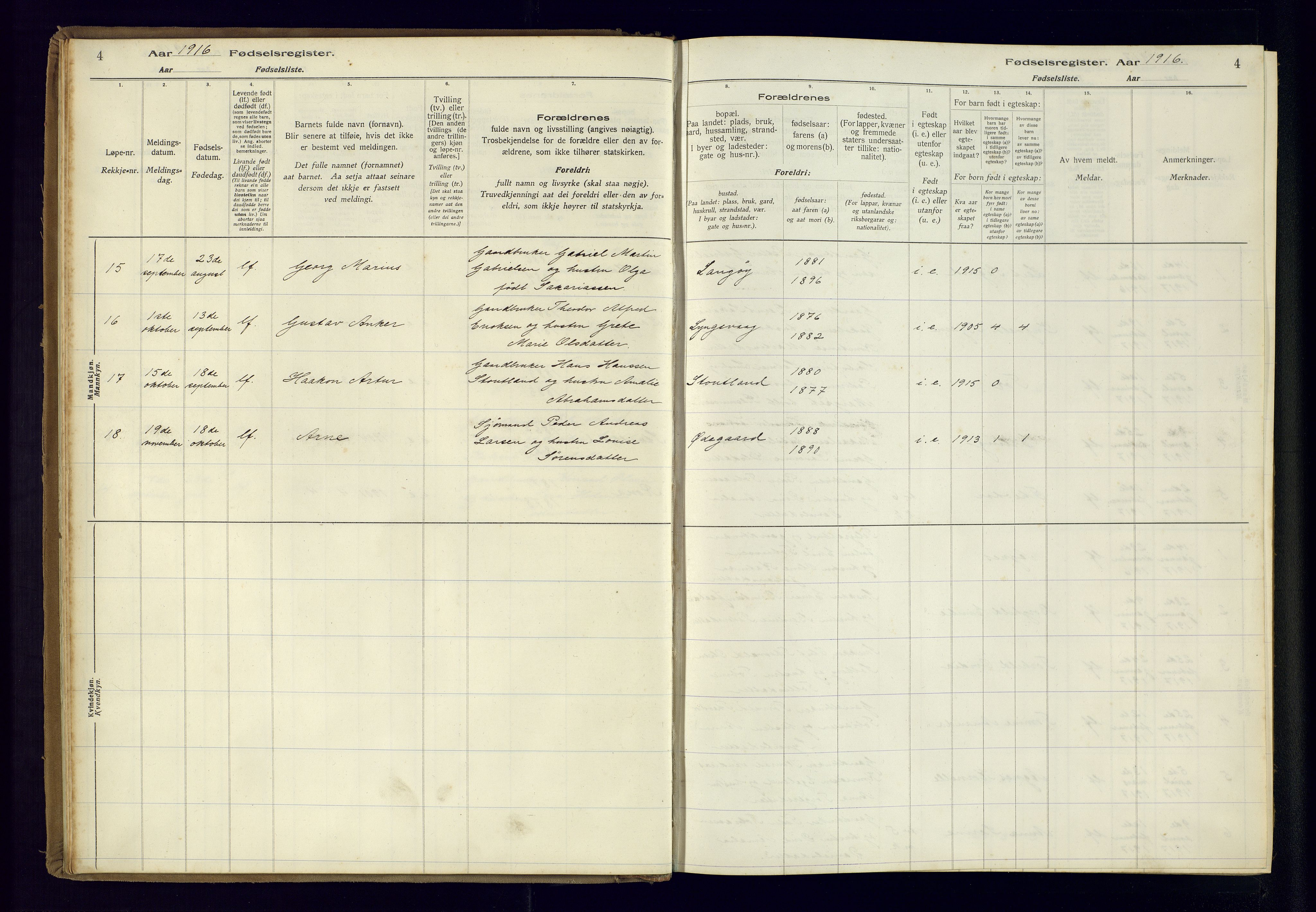 Farsund sokneprestkontor, AV/SAK-1111-0009/J/Ja/L0004: Birth register no. A-VI-11, 1916-1982, p. 4