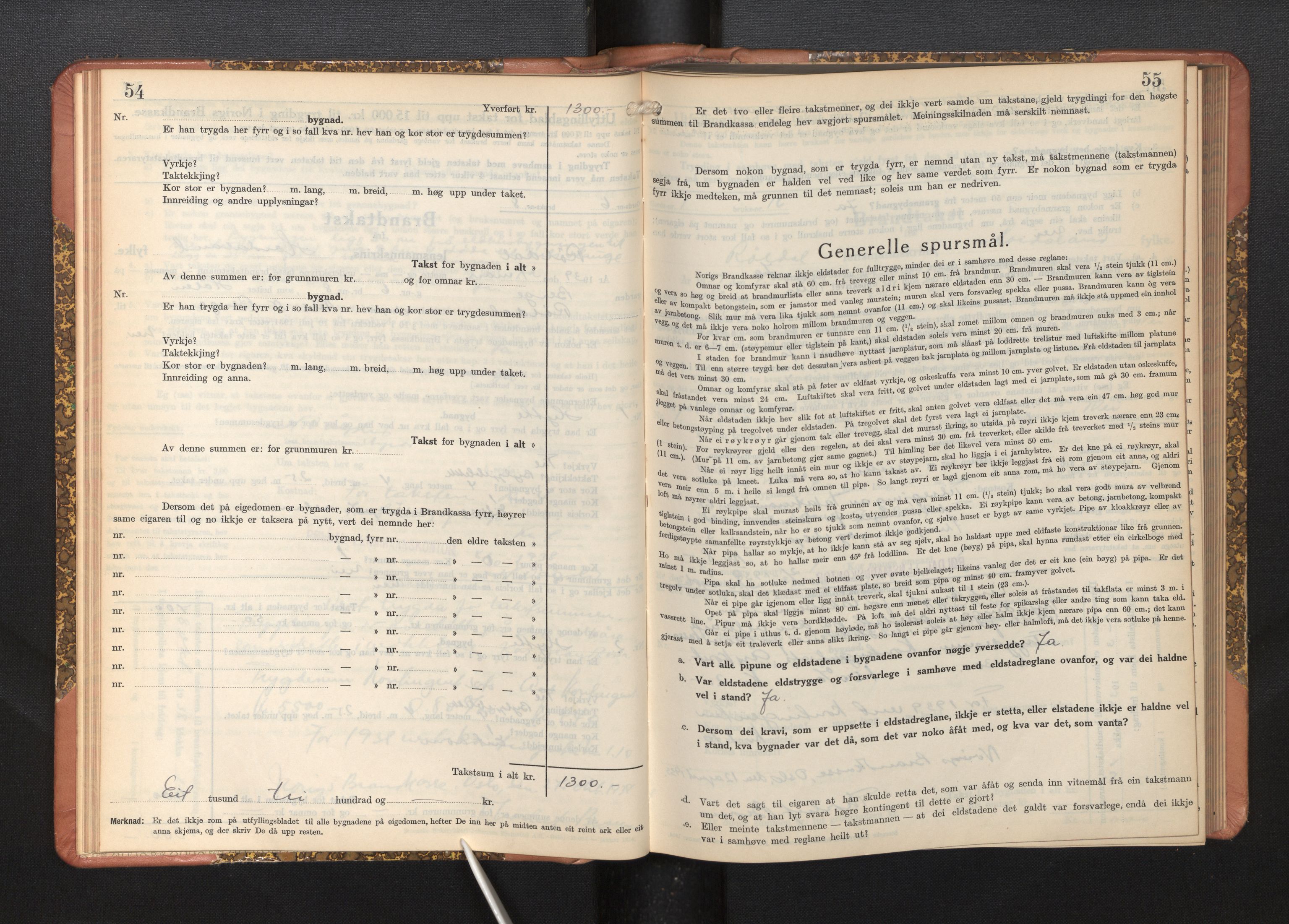 Lensmannen i Røldal, AV/SAB-A-34501/0012/L0004: Branntakstprotokoll, skjematakst, 1936-1950, p. 54-55