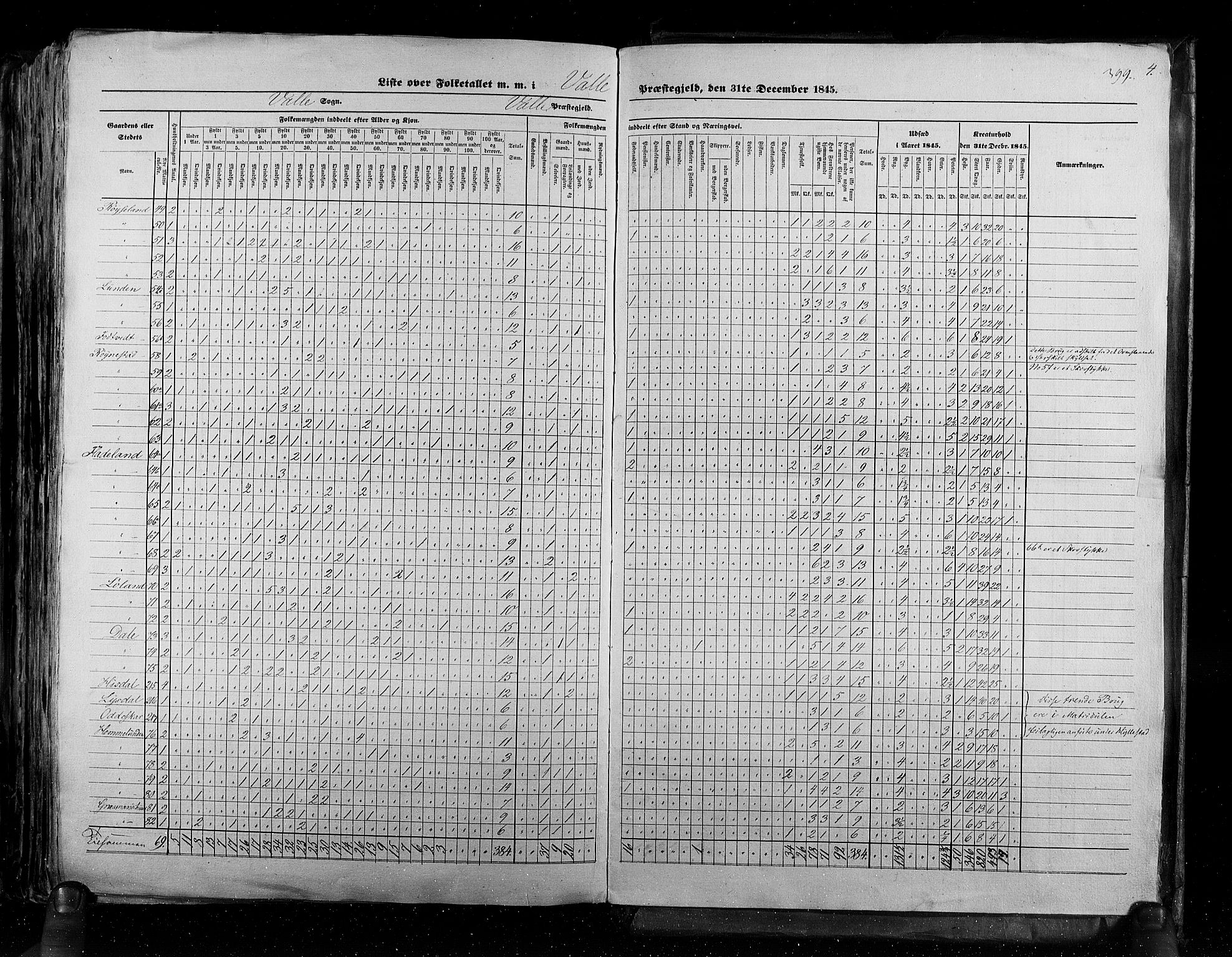 RA, Census 1845, vol. 5: Bratsberg amt og Nedenes og Råbyggelaget amt, 1845, p. 399