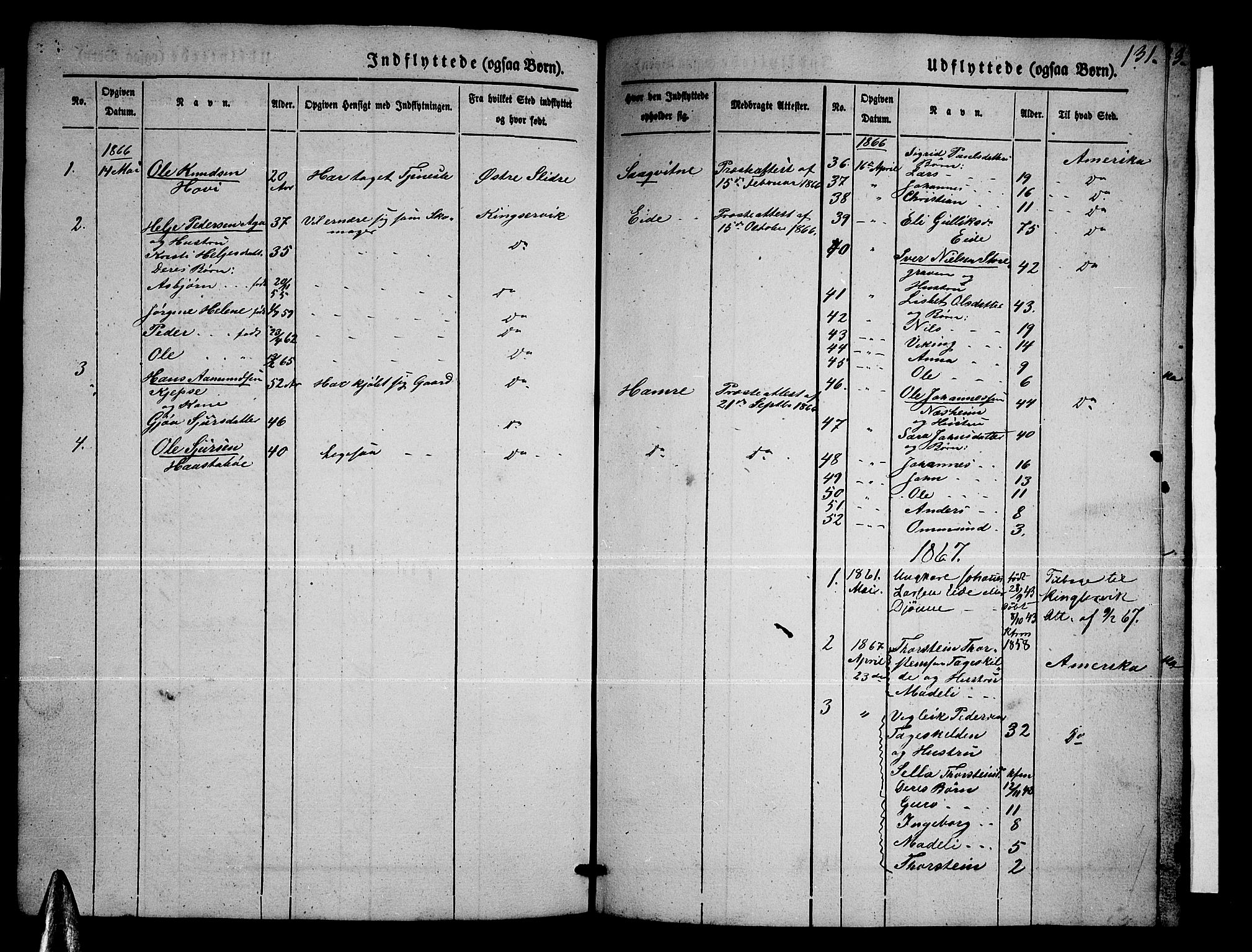 Ulvik sokneprestembete, SAB/A-78801/H/Hab: Parish register (copy) no. B 1, 1855-1868, p. 131