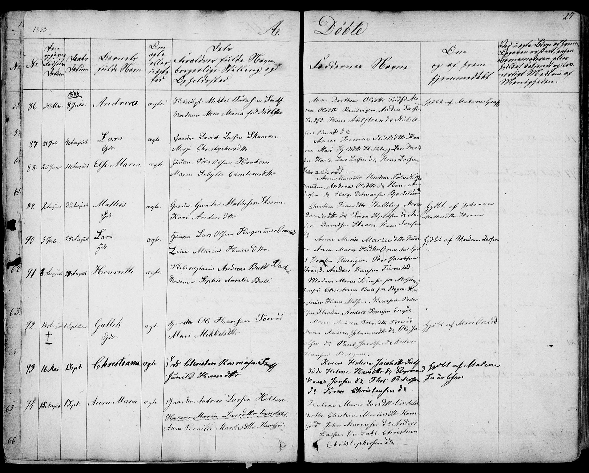 Sandar kirkebøker, SAKO/A-243/F/Fa/L0005: Parish register (official) no. 5, 1832-1847, p. 26-27