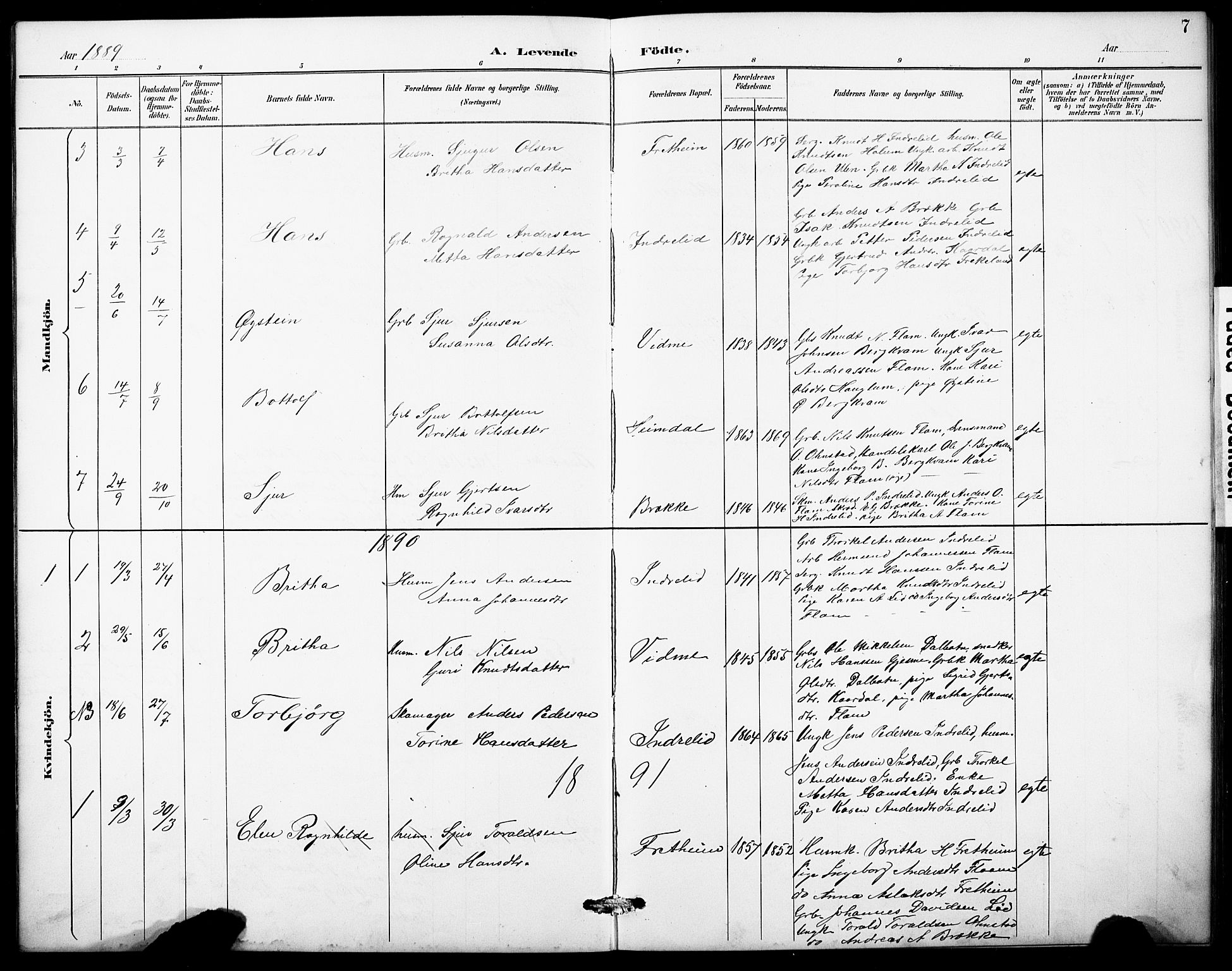 Aurland sokneprestembete, SAB/A-99937/H/Hb/Hbb/L0002: Parish register (copy) no. B 2, 1887-1929, p. 7
