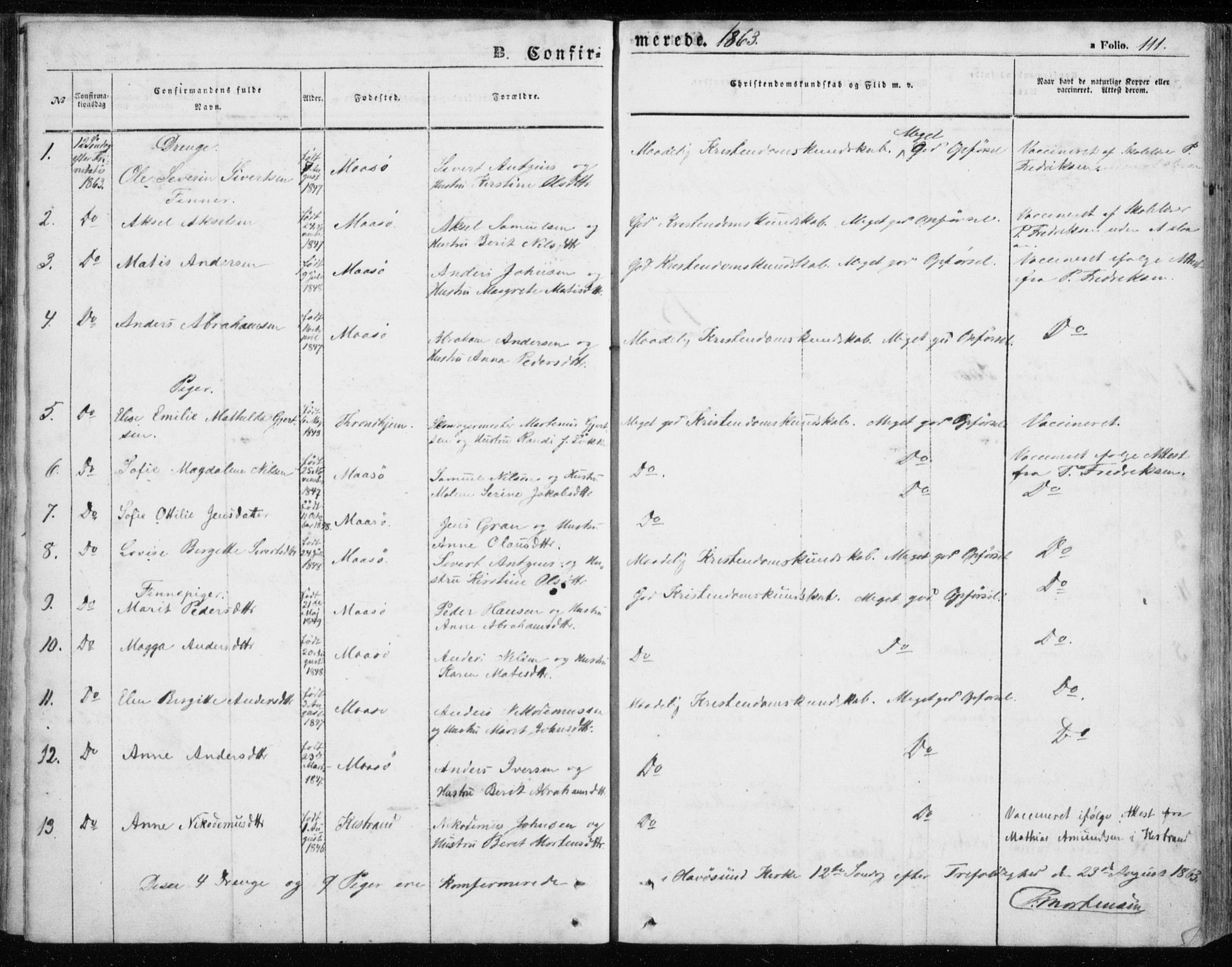 Måsøy sokneprestkontor, SATØ/S-1348/H/Ha/L0002kirke: Parish register (official) no. 2, 1852-1865, p. 111