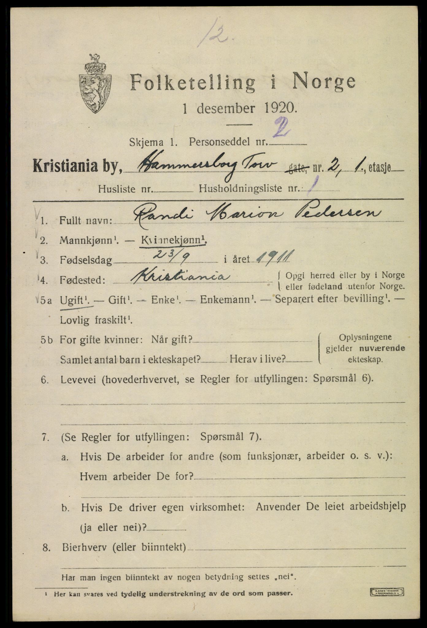 SAO, 1920 census for Kristiania, 1920, p. 268525