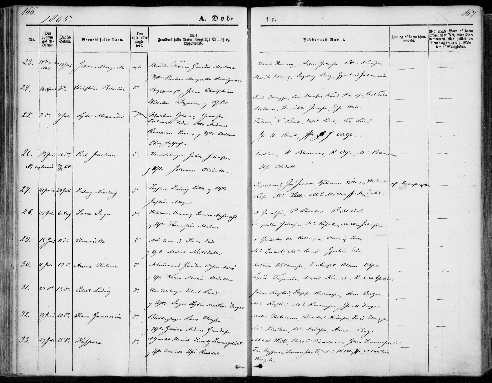 Ministerialprotokoller, klokkerbøker og fødselsregistre - Møre og Romsdal, SAT/A-1454/558/L0689: Parish register (official) no. 558A03, 1843-1872, p. 166-167
