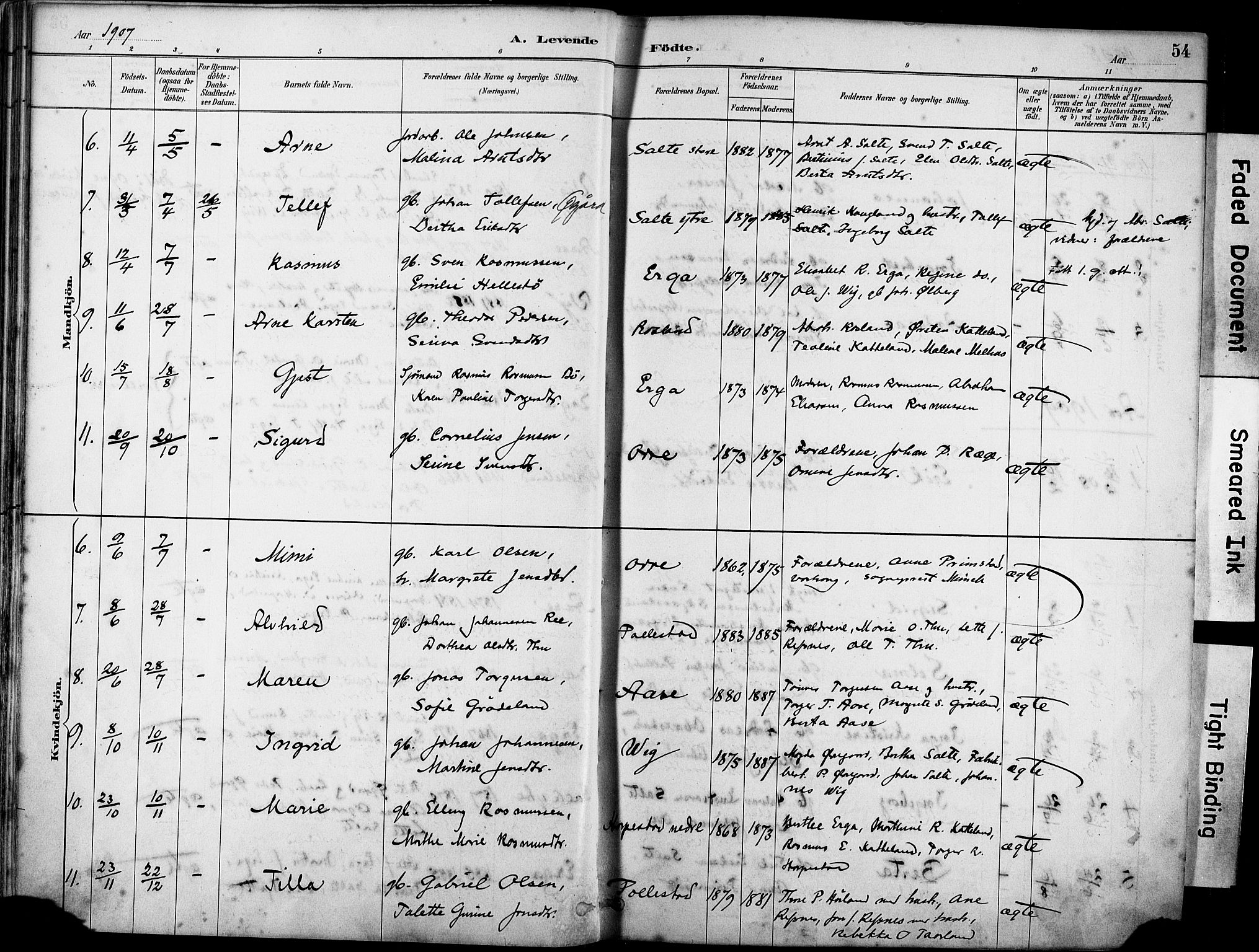 Klepp sokneprestkontor, AV/SAST-A-101803/001/3/30BA/L0007: Parish register (official) no. A 8, 1886-1912, p. 54