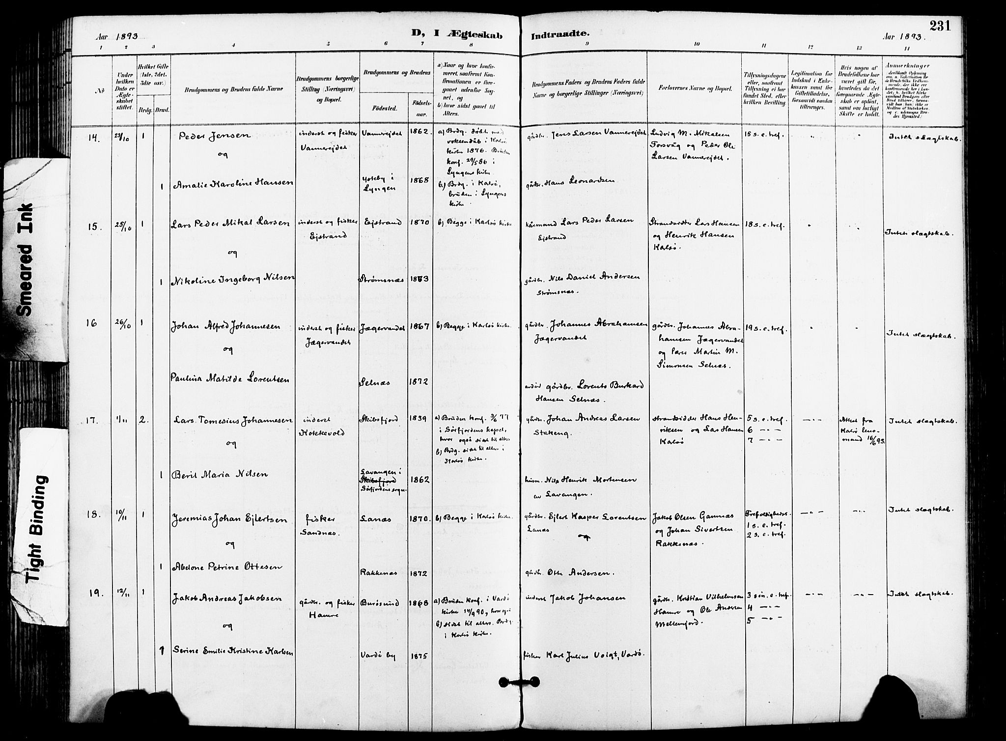 Karlsøy sokneprestembete, AV/SATØ-S-1299/H/Ha/Haa/L0007kirke: Parish register (official) no. 7, 1891-1902, p. 231