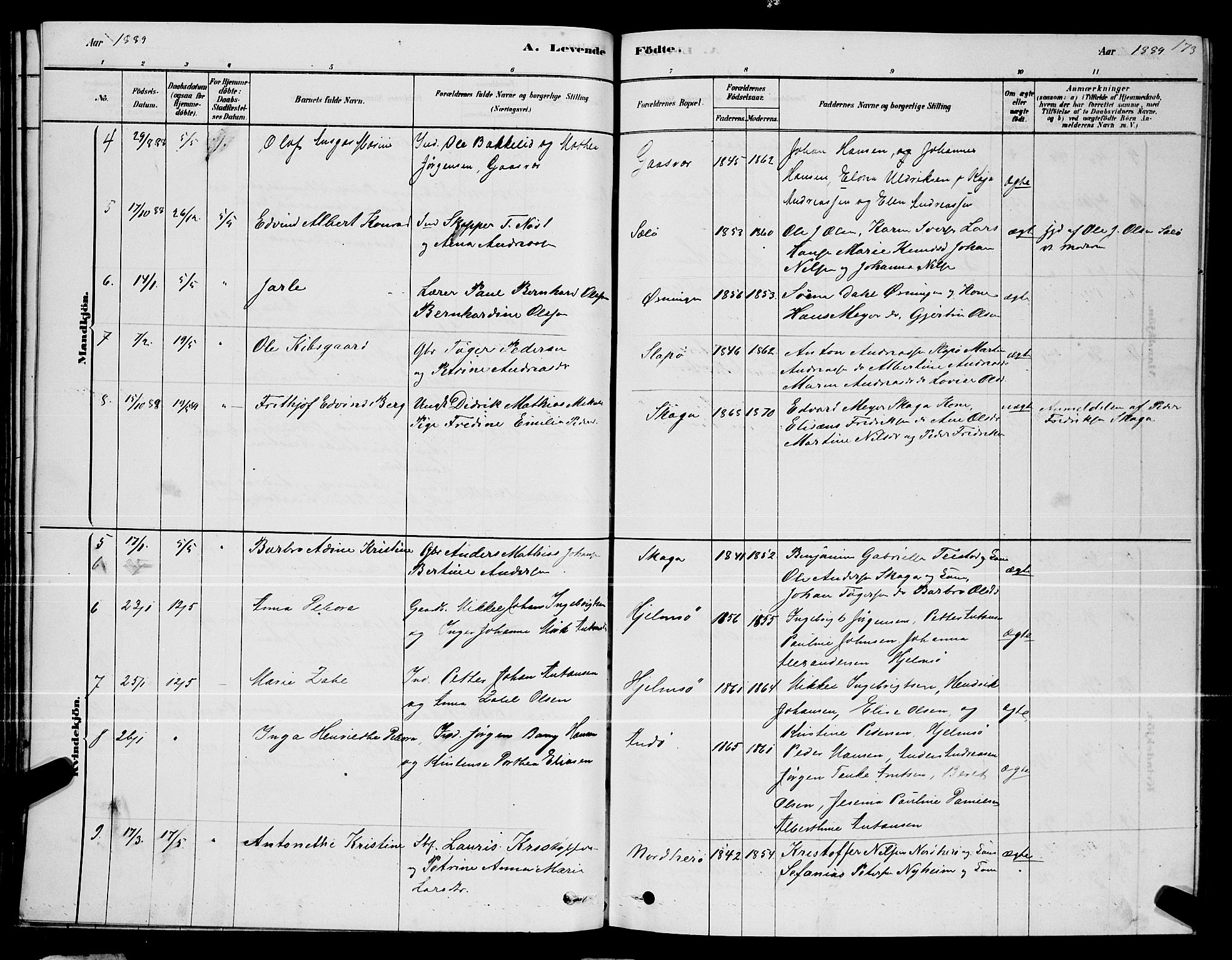 Ministerialprotokoller, klokkerbøker og fødselsregistre - Nordland, AV/SAT-A-1459/834/L0513: Parish register (copy) no. 834C04, 1877-1892, p. 173