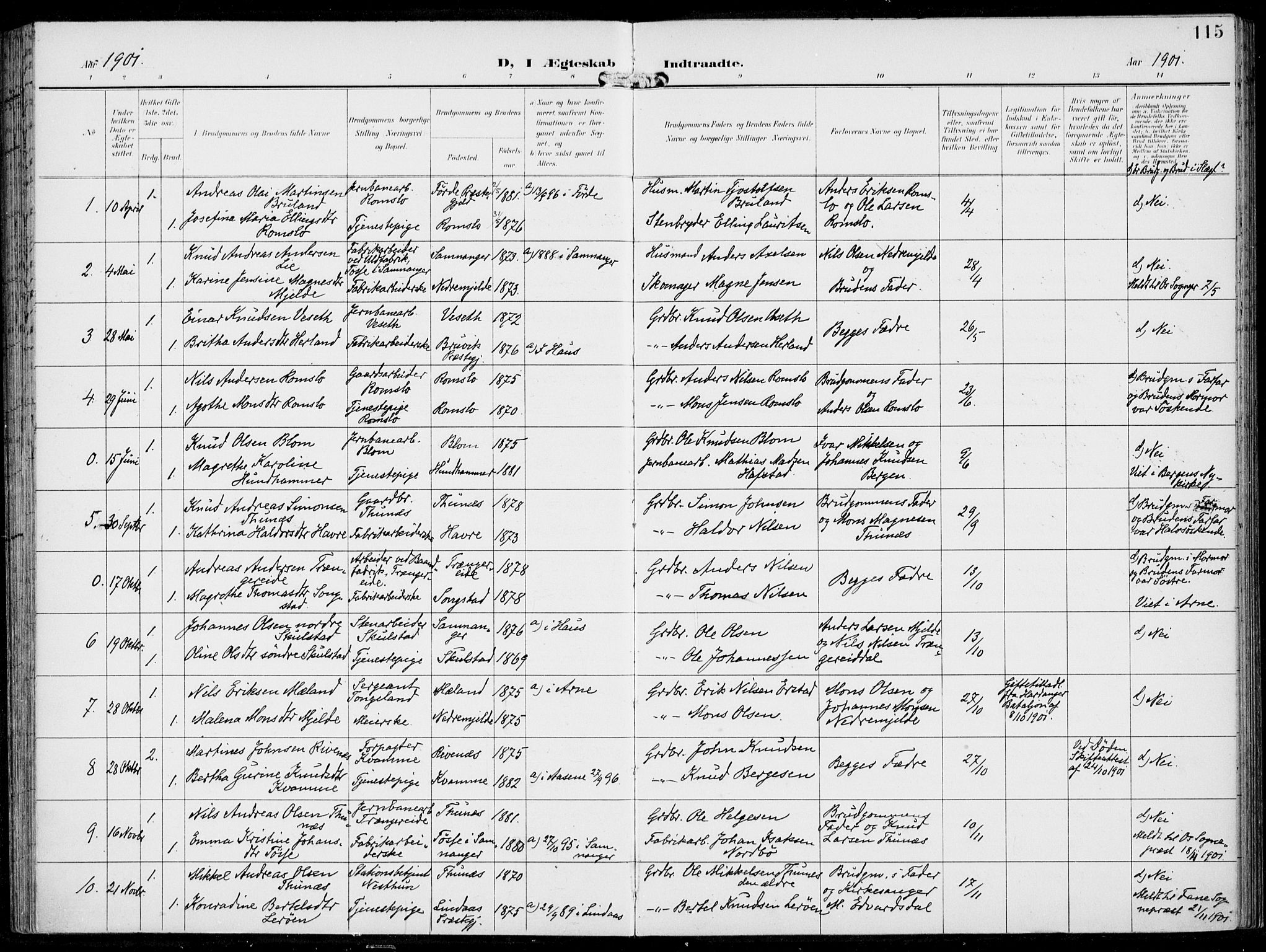 Haus sokneprestembete, SAB/A-75601/H/Haa: Parish register (official) no. B  2, 1899-1912, p. 115