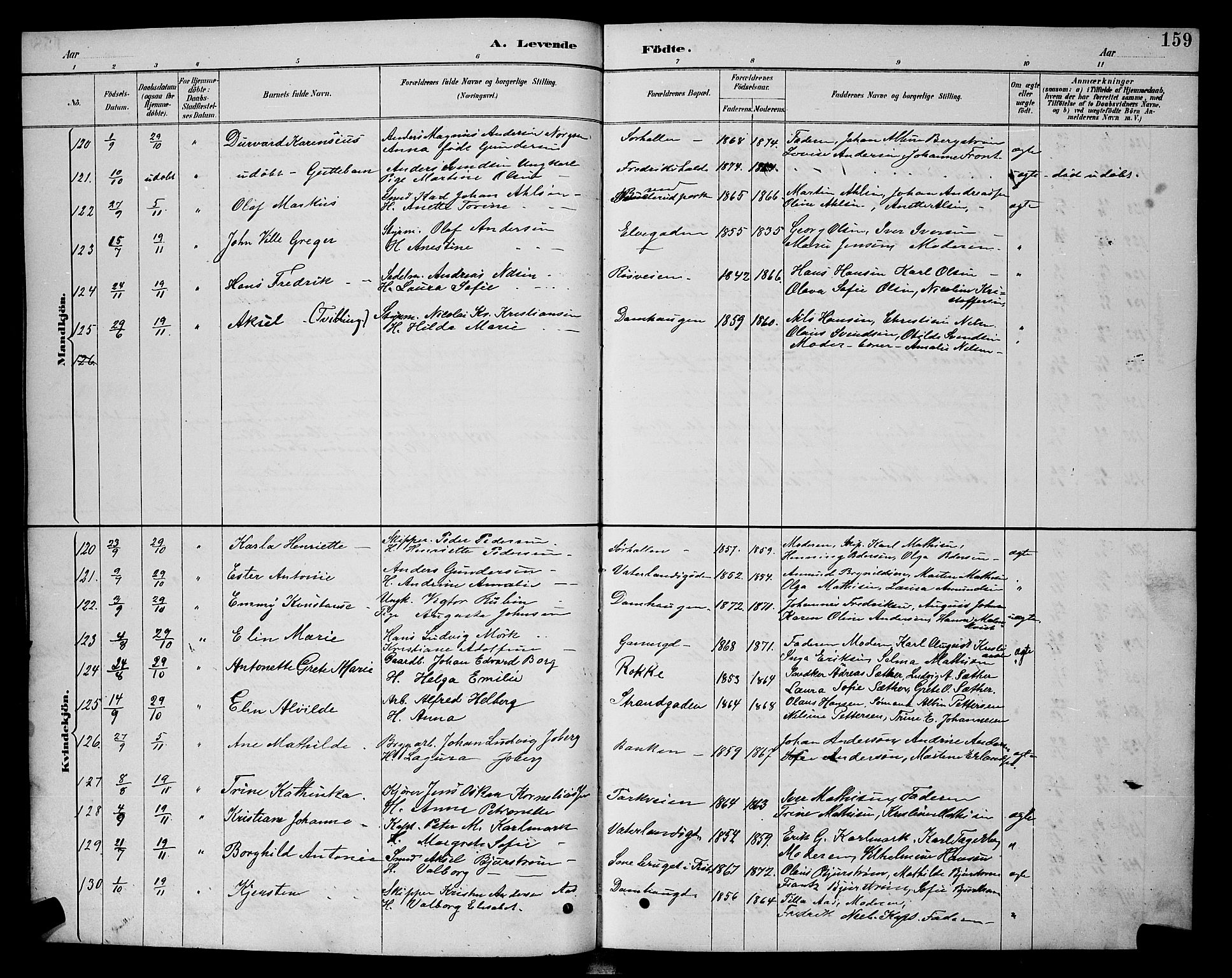 Halden prestekontor Kirkebøker, AV/SAO-A-10909/G/Ga/L0008: Parish register (copy) no. 8, 1885-1899, p. 159