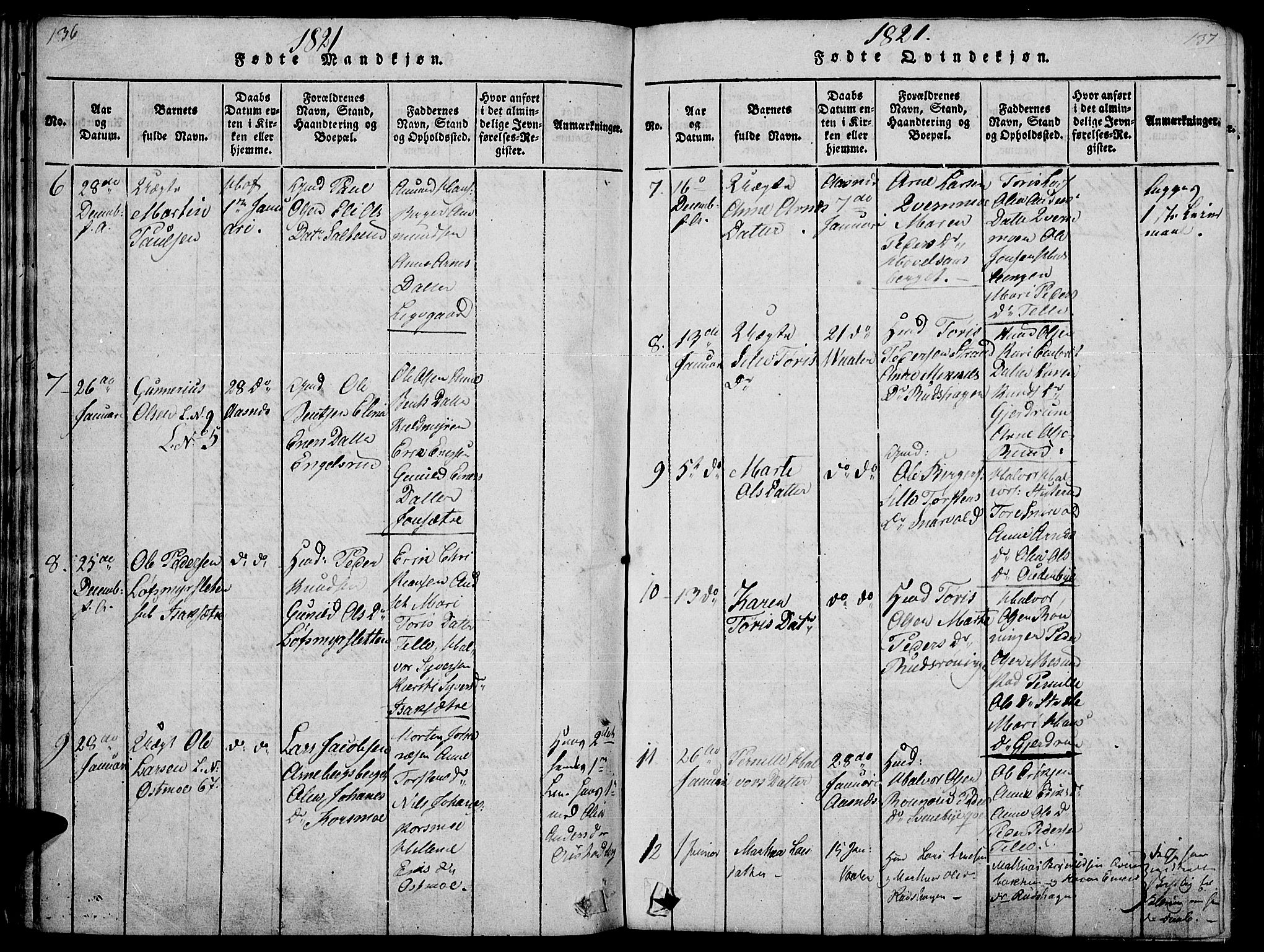 Hof prestekontor, SAH/PREST-038/H/Ha/Haa/L0005: Parish register (official) no. 5, 1816-1822, p. 136-137