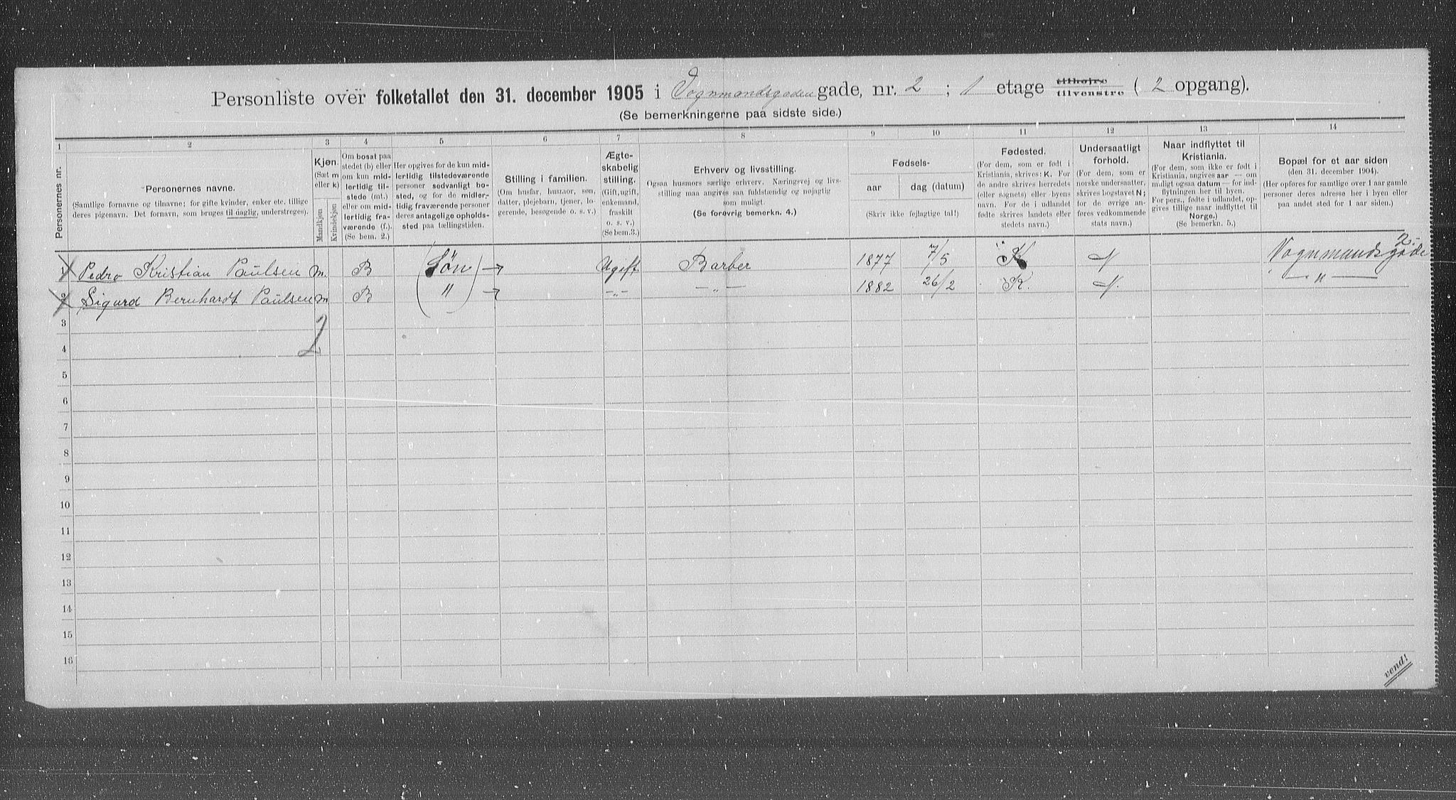 OBA, Municipal Census 1905 for Kristiania, 1905, p. 65491